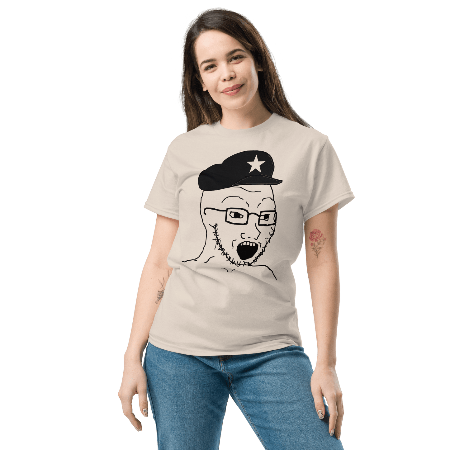 AuthLeft Wojak Meme Classic T-Shirt Meme - Ash | Shirtposting