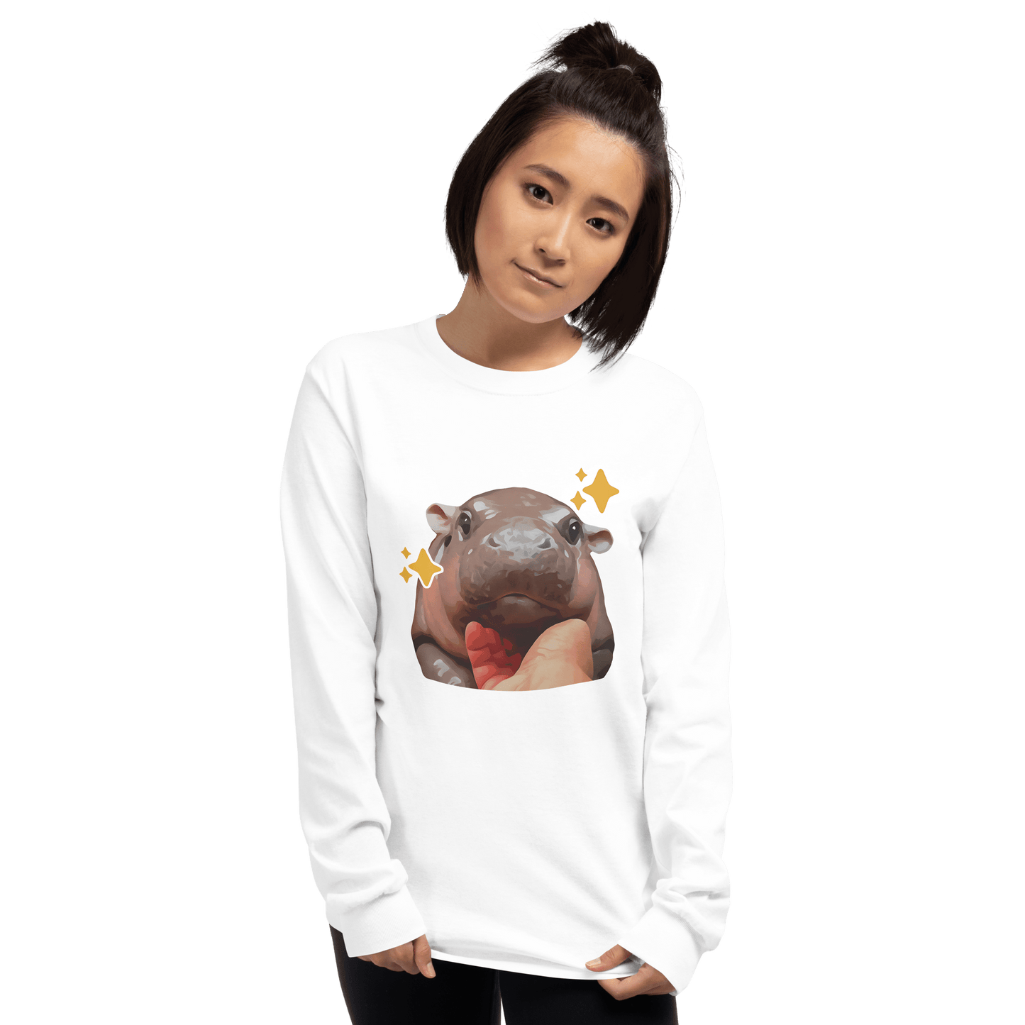 Moo Deng Long Sleeve T-Shirt Meme - Sport Grey | Shirtposting