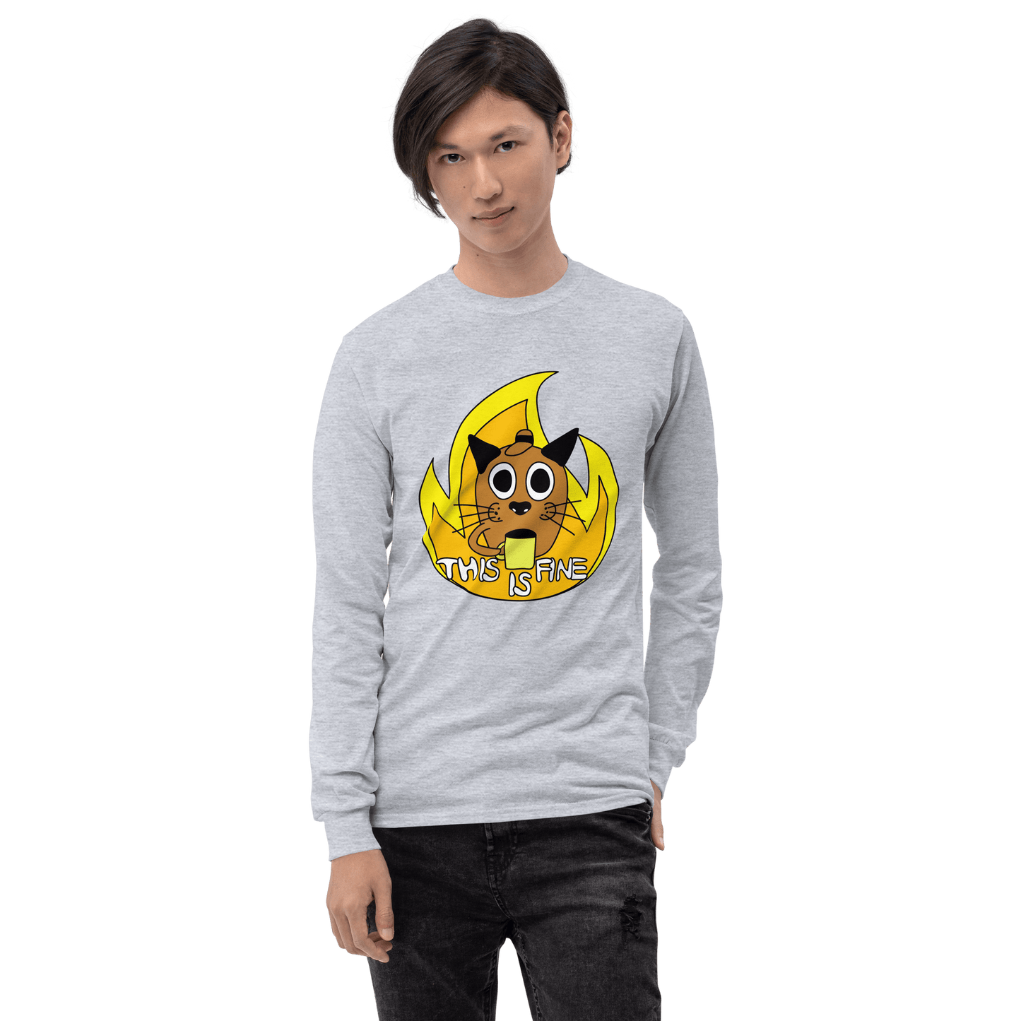 This Is Fine Long Sleeve T-Shirt Meme - Sport Grey | Shirtposting