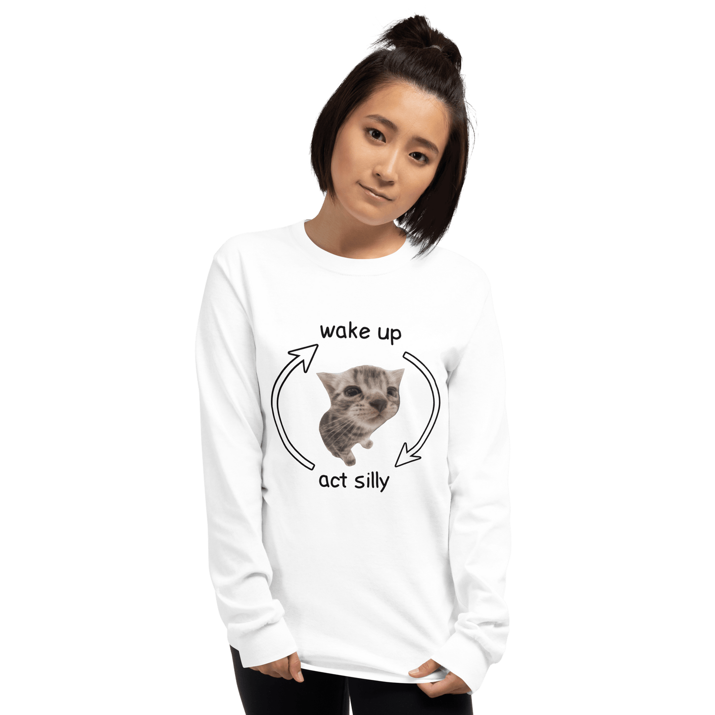 Wake Up - Act Silly Long Sleeve T-Shirt Meme - Sport Grey | Shirtposting