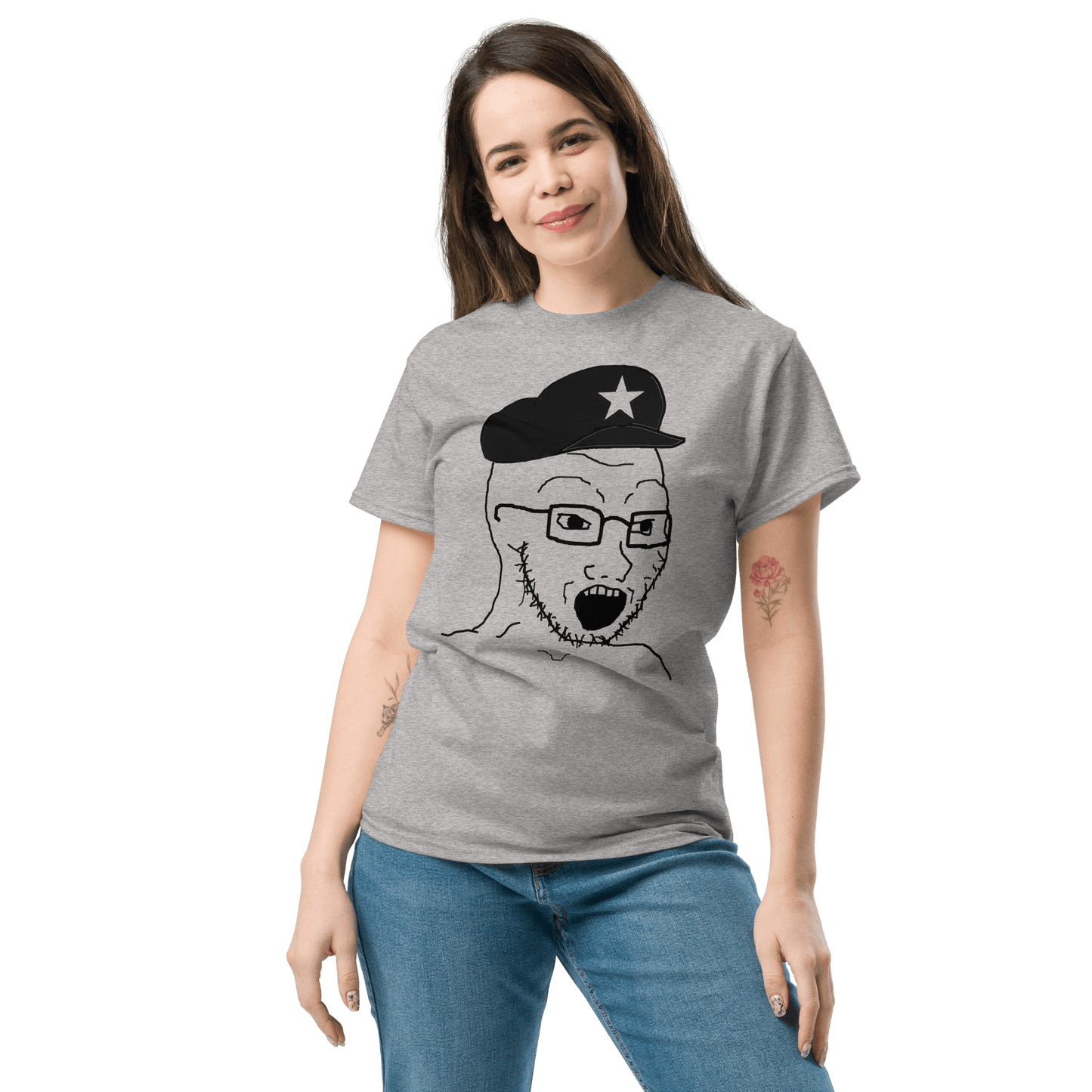 AuthLeft Wojak Meme Classic T-Shirt Meme - Military Green | Shirtposting