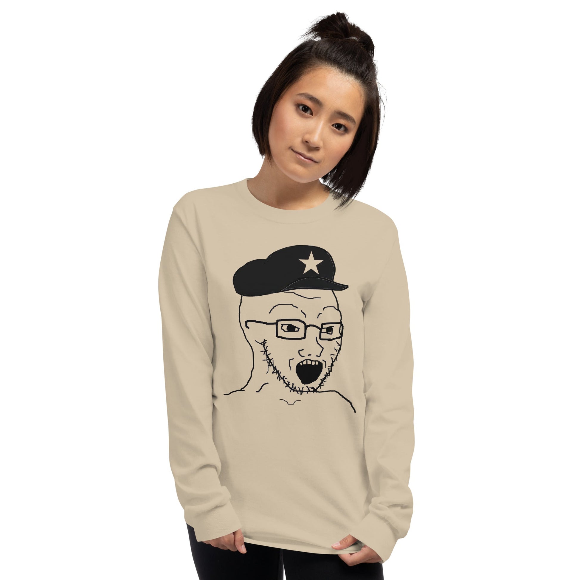 AuthLeft Wojak Meme Long Sleeve T-Shirt Meme - Sport Grey | Shirtposting