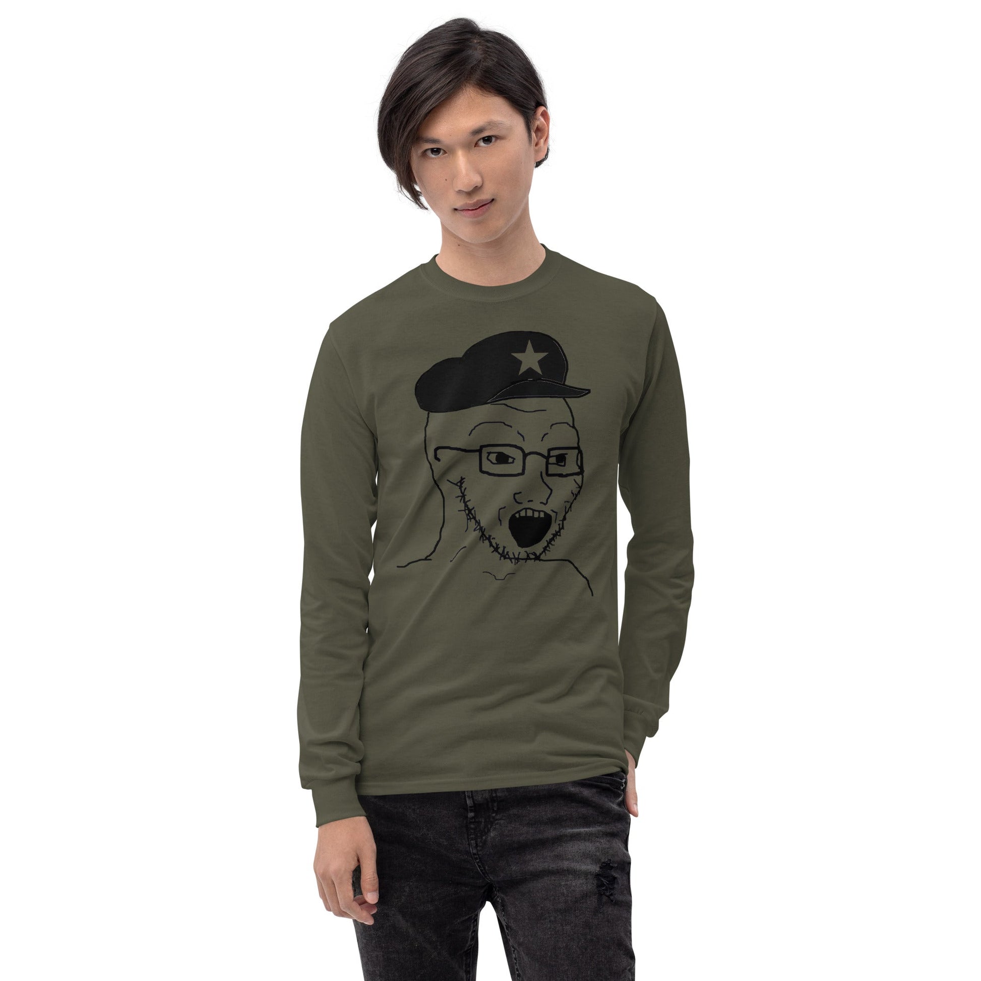 AuthLeft Wojak Meme Long Sleeve T-Shirt Meme - Sport Grey | Shirtposting