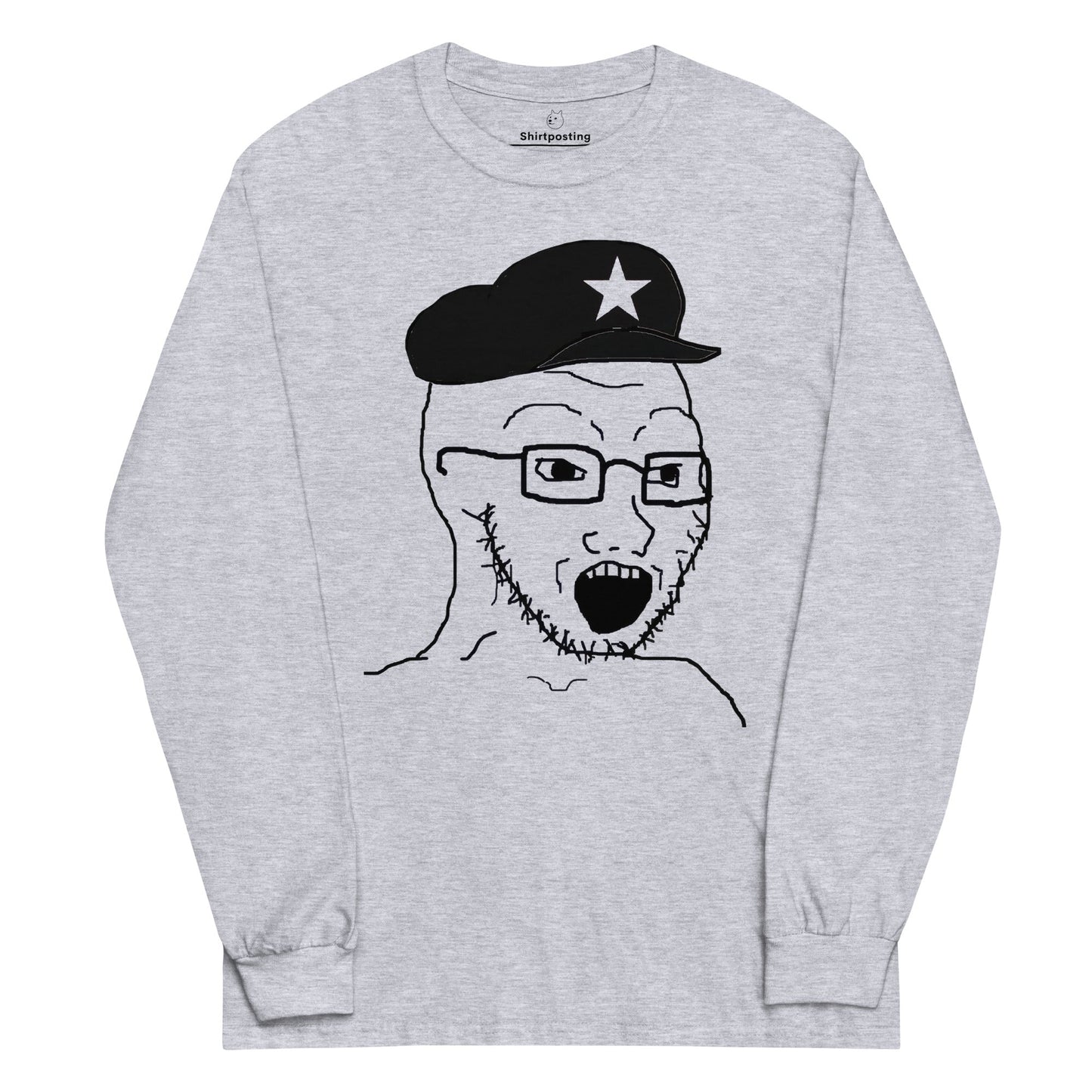 AuthLeft Wojak Meme Long Sleeve T-Shirt Meme - Sport Grey | Shirtposting