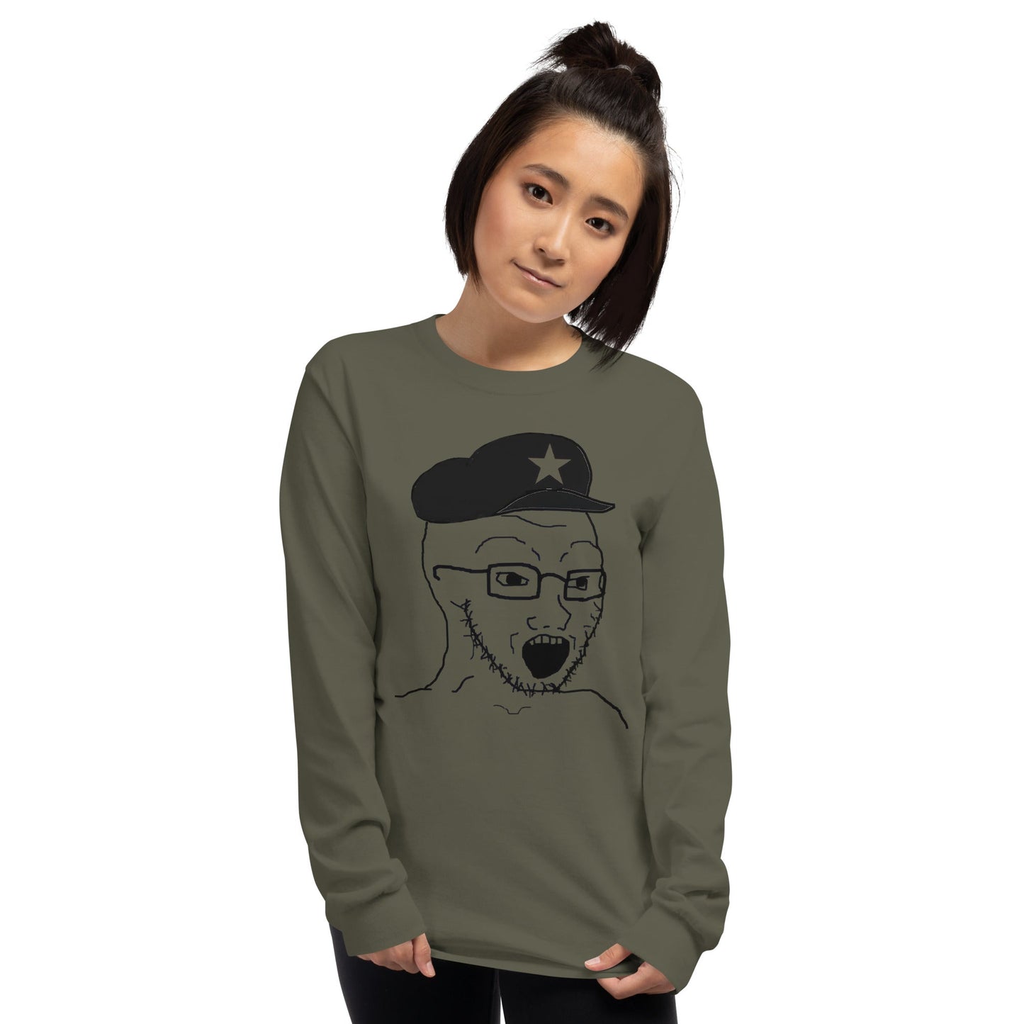 AuthLeft Wojak Meme Long Sleeve T-Shirt Meme - Sport Grey | Shirtposting