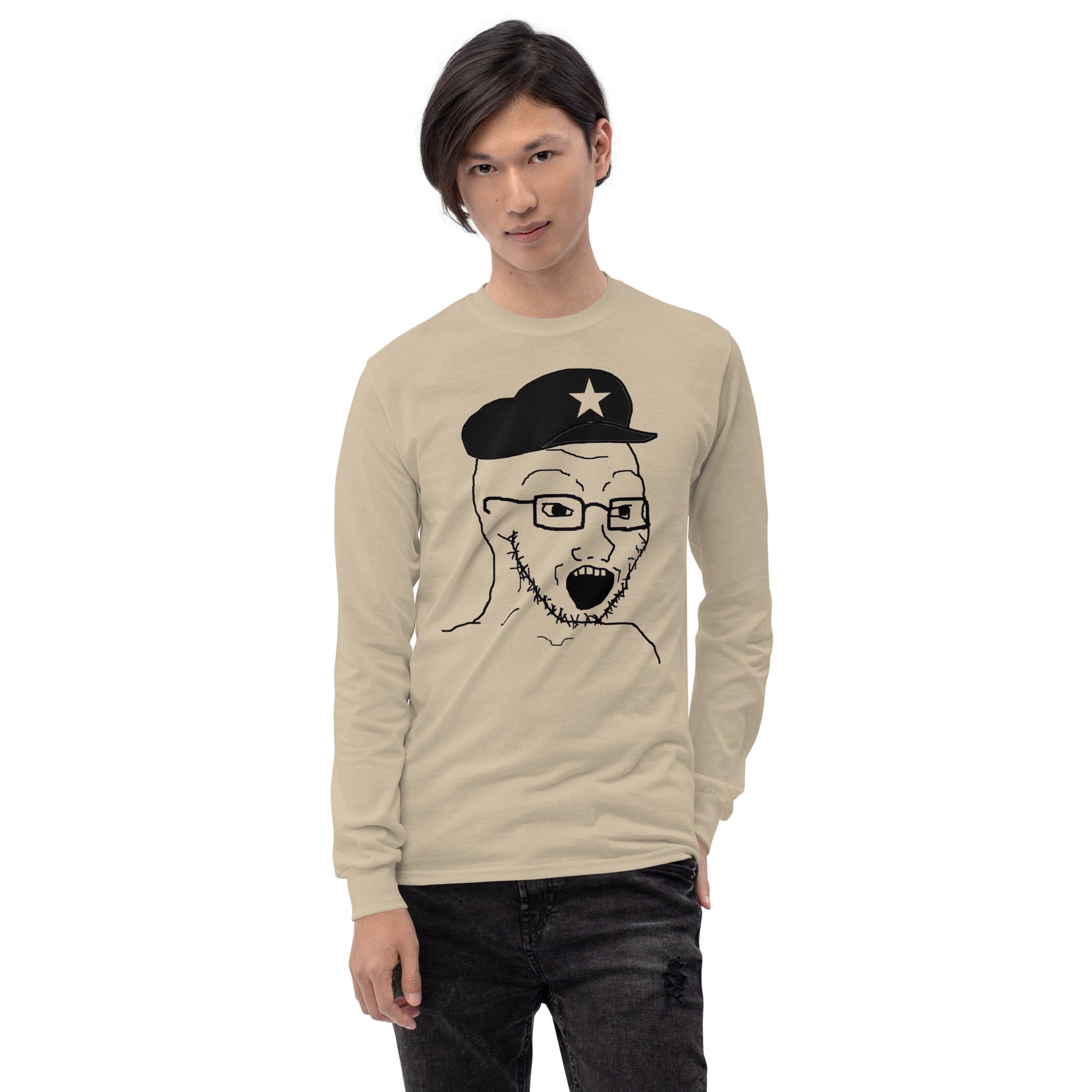 AuthLeft Wojak Meme Long Sleeve T-Shirt Meme - Sport Grey | Shirtposting
