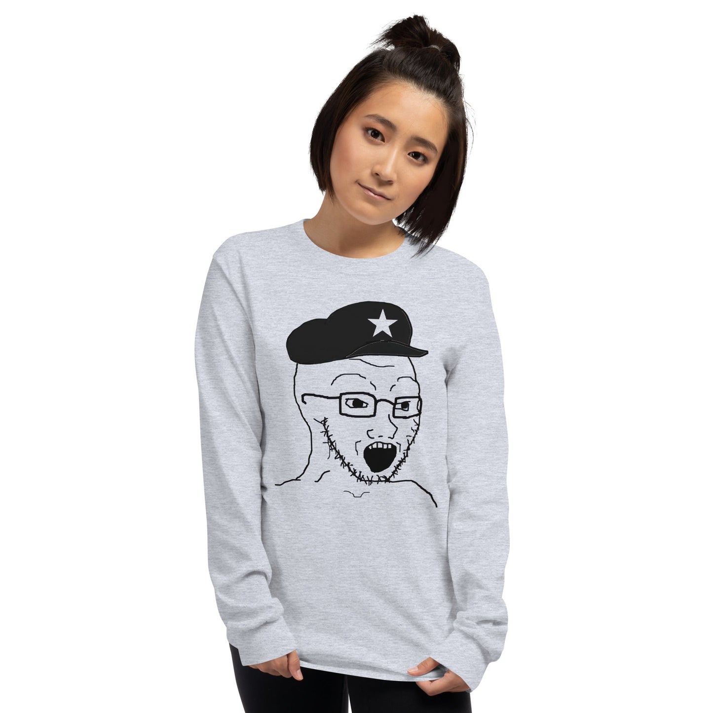 AuthLeft Wojak Meme Long Sleeve T-Shirt Meme - Sport Grey | Shirtposting