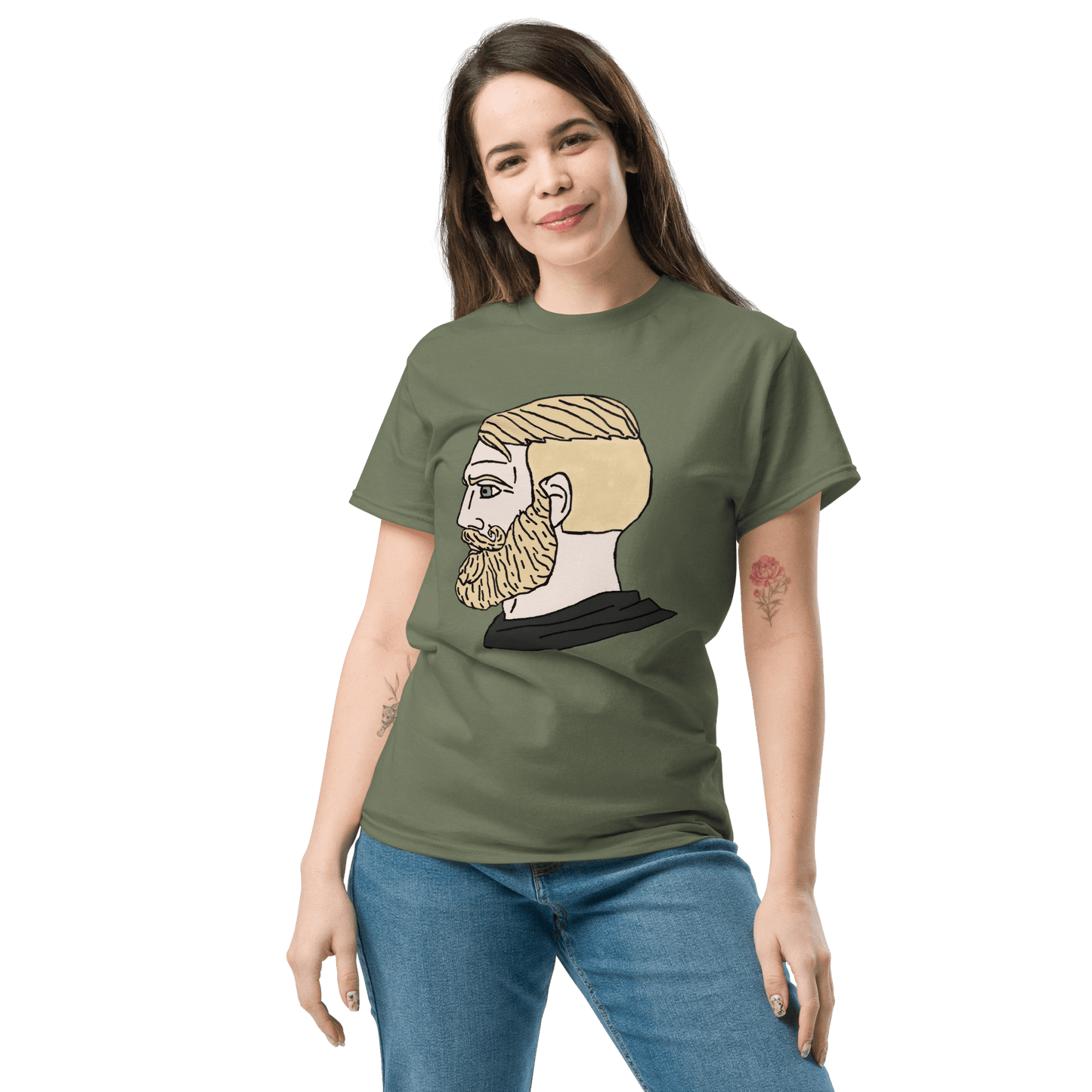 AuthRight Wojak Meme Classic T-Shirt Meme - Military Green | Shirtposting