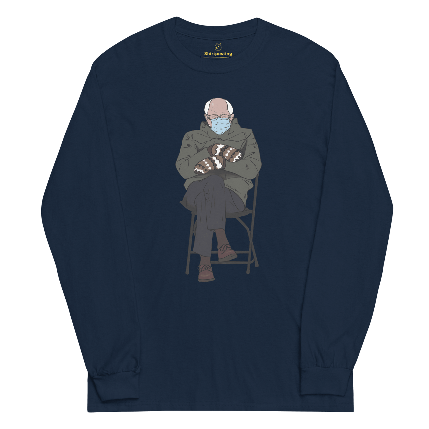 Bernie Mittens Long Sleeve T-Shirt Meme - Navy | Shirtposting