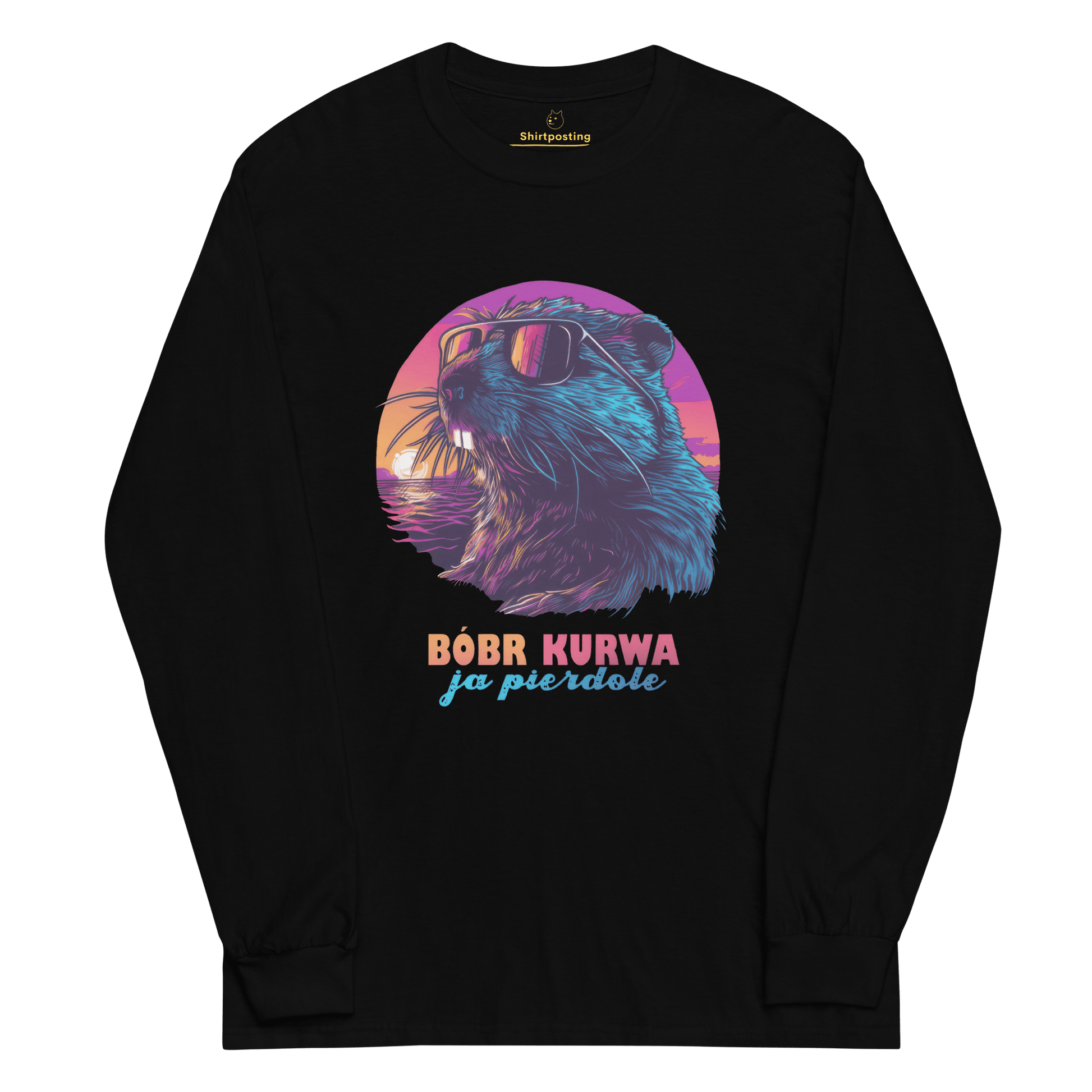 Bober Kurwa Long Sleeve T-Shirt Meme - Black | Shirtposting