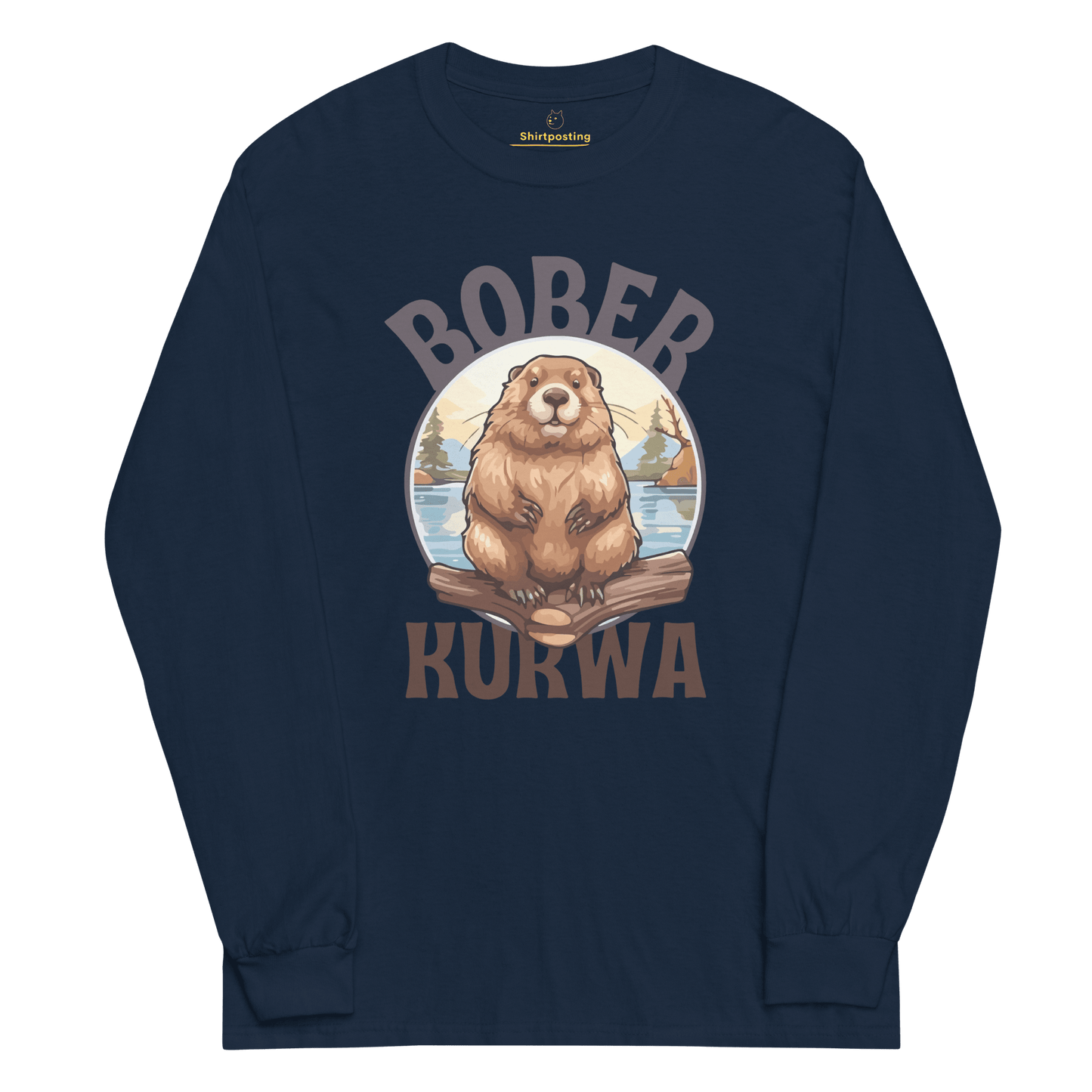 Bober Kurwa Long Sleeve T-Shirt Meme - Navy | Shirtposting