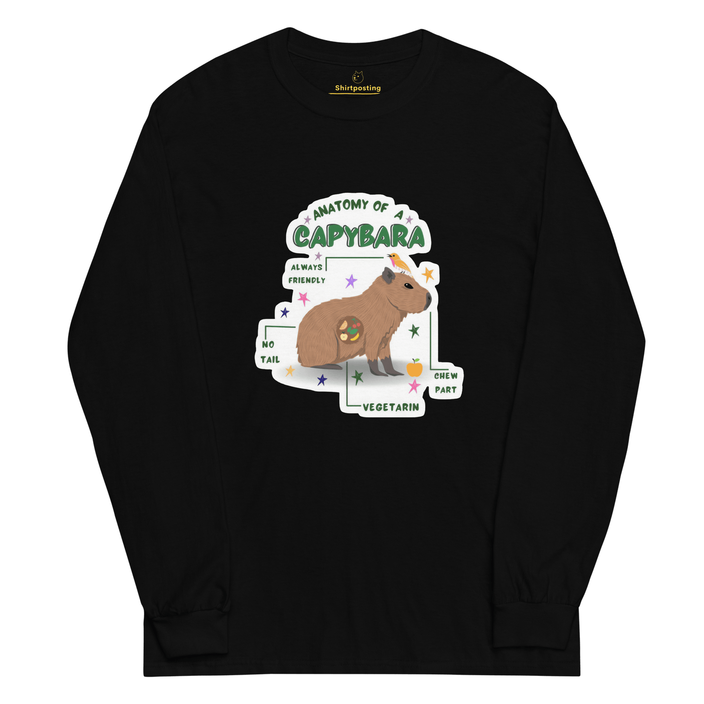 Capybara Long Sleeve T-Shirt Meme - Black | Shirtposting
