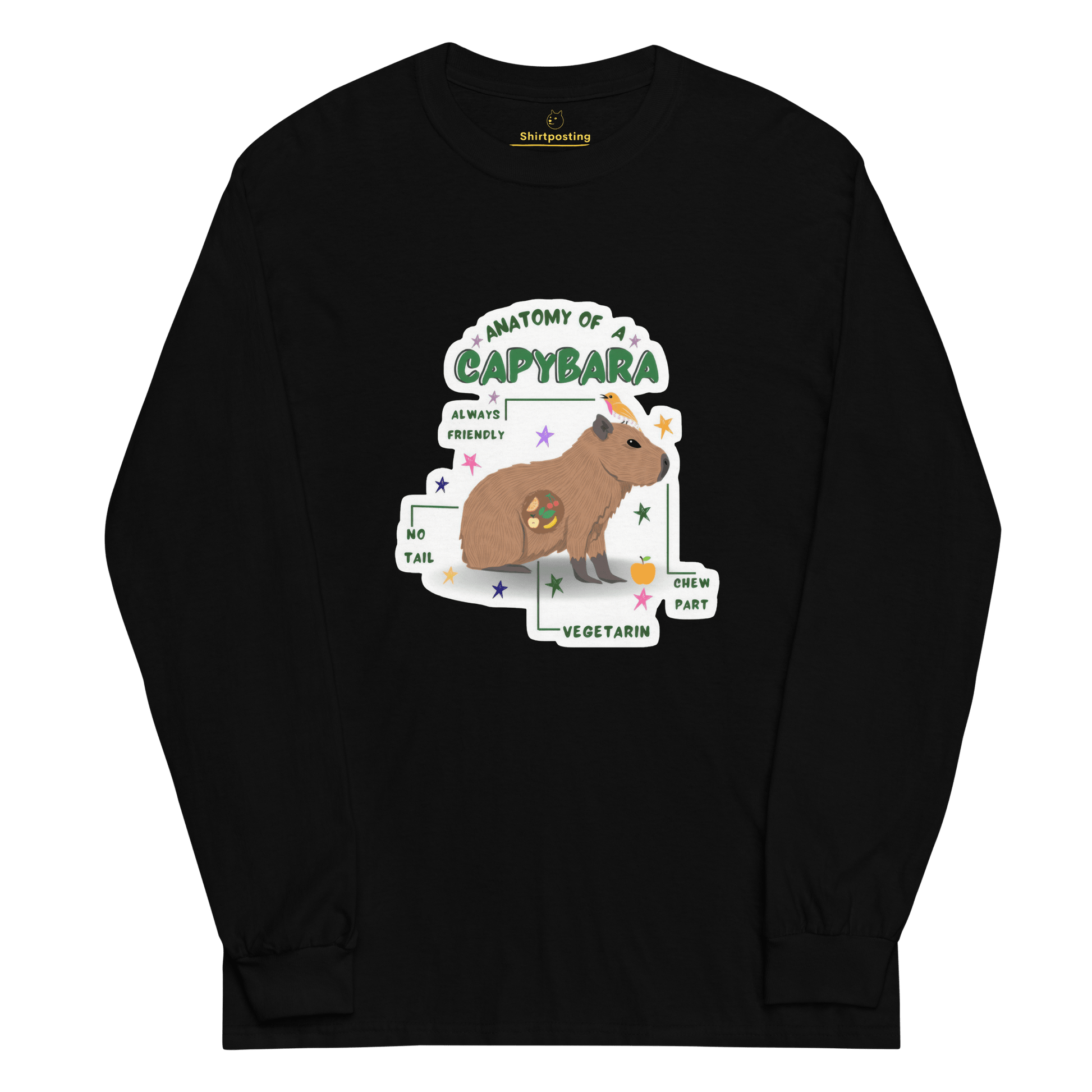 Capybara Long Sleeve T-Shirt Meme - Black | Shirtposting