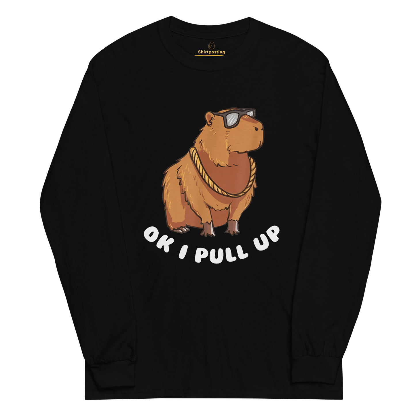 Capybara Long Sleeve T-Shirt Meme - Black | Shirtposting