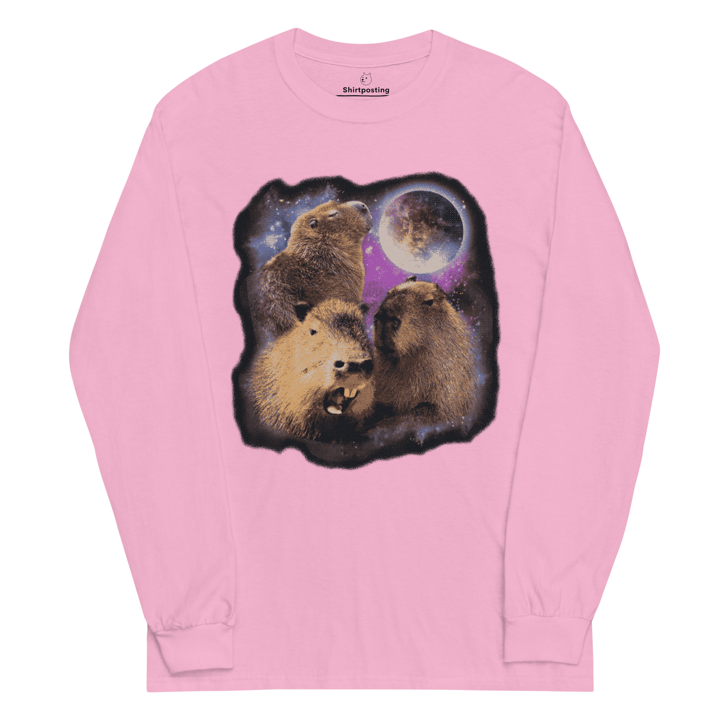Capybara Long Sleeve T-Shirt Meme - Light Pink | Shirtposting