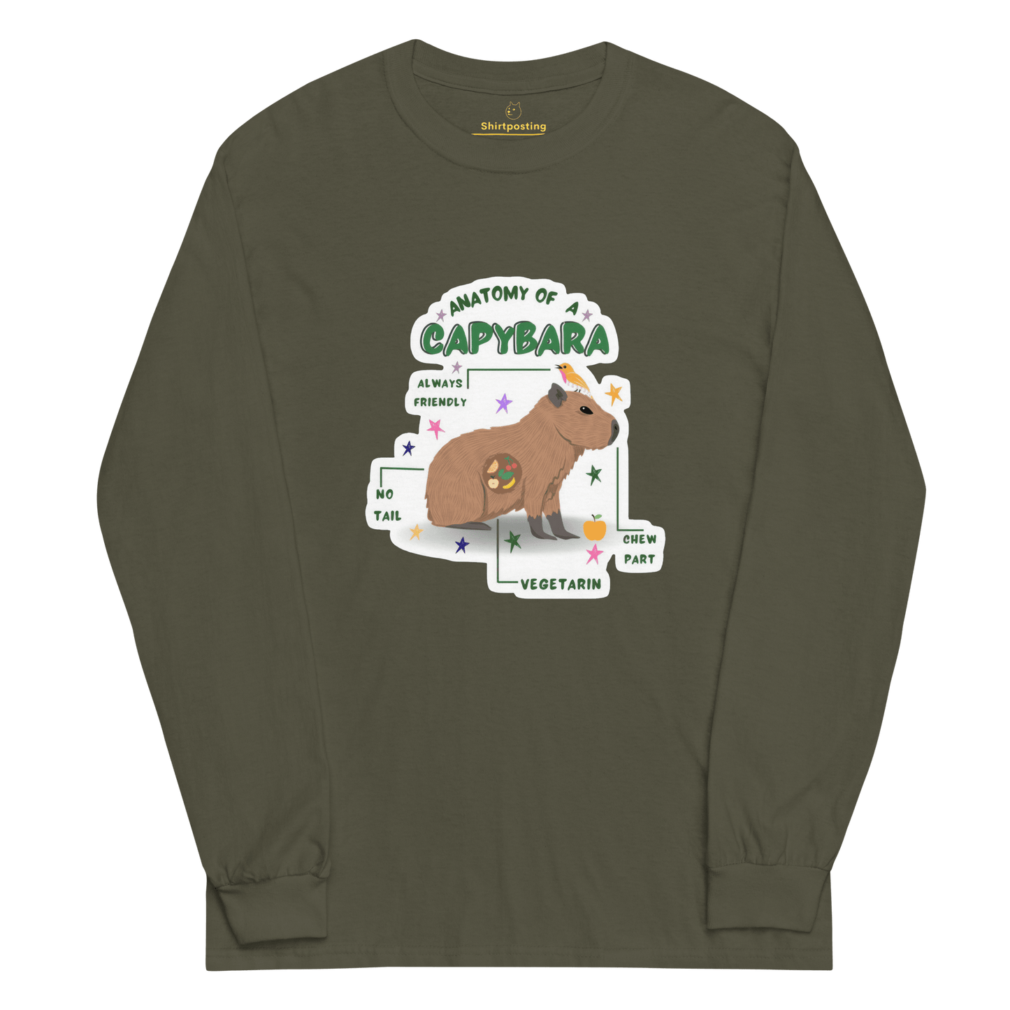 Capybara Long Sleeve T-Shirt Meme - Military Green | Shirtposting