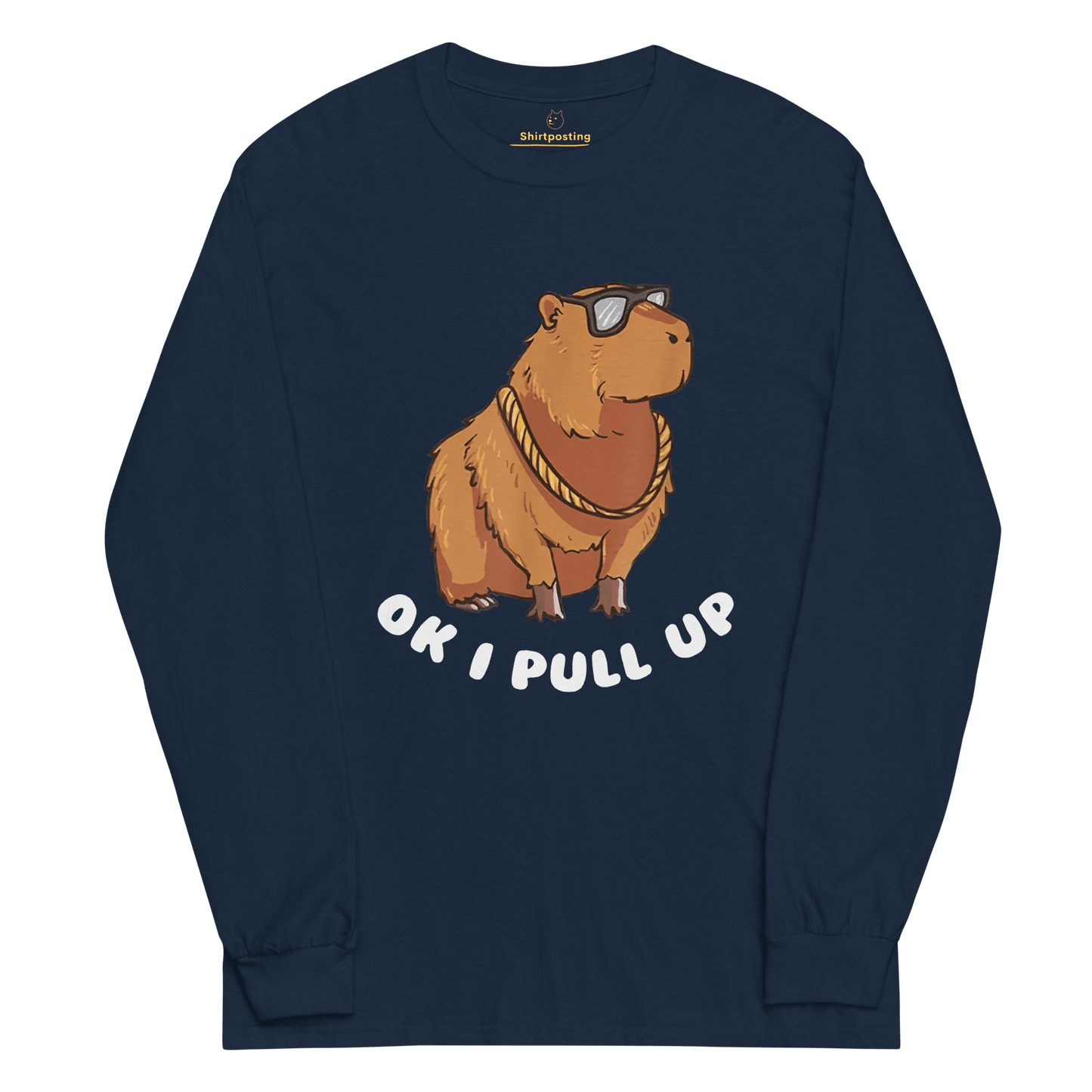 Capybara Long Sleeve T-Shirt Meme - Navy | Shirtposting