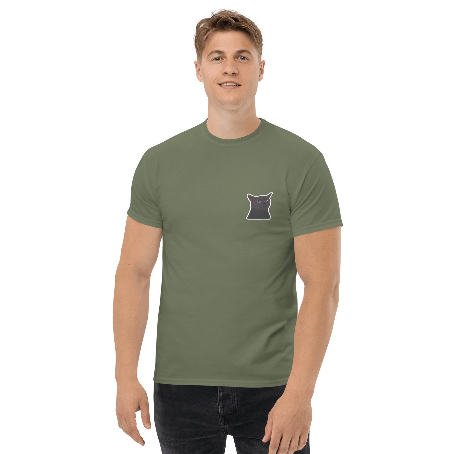 Cat Classic T-Shirt Meme - Military Green | Shirtposting