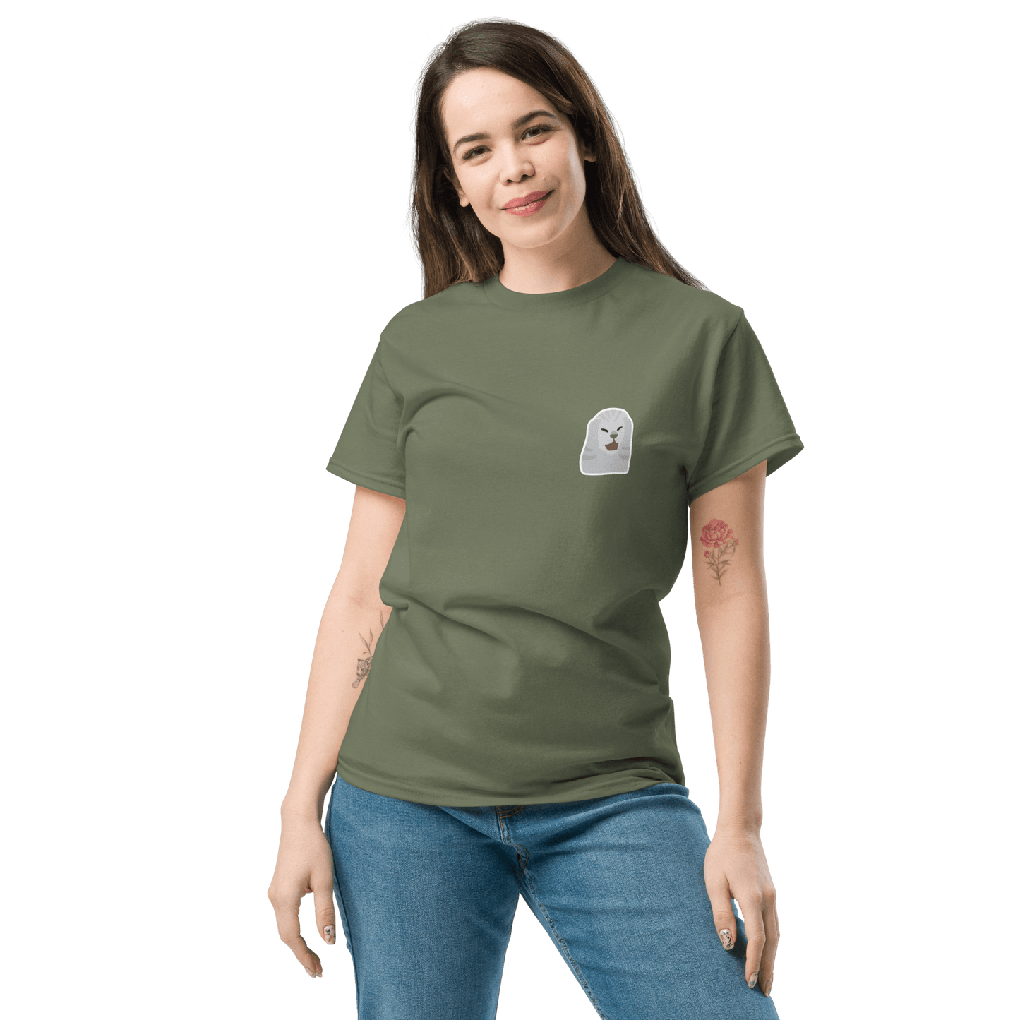 Cat Classic T-Shirt Meme - Military Green | Shirtposting
