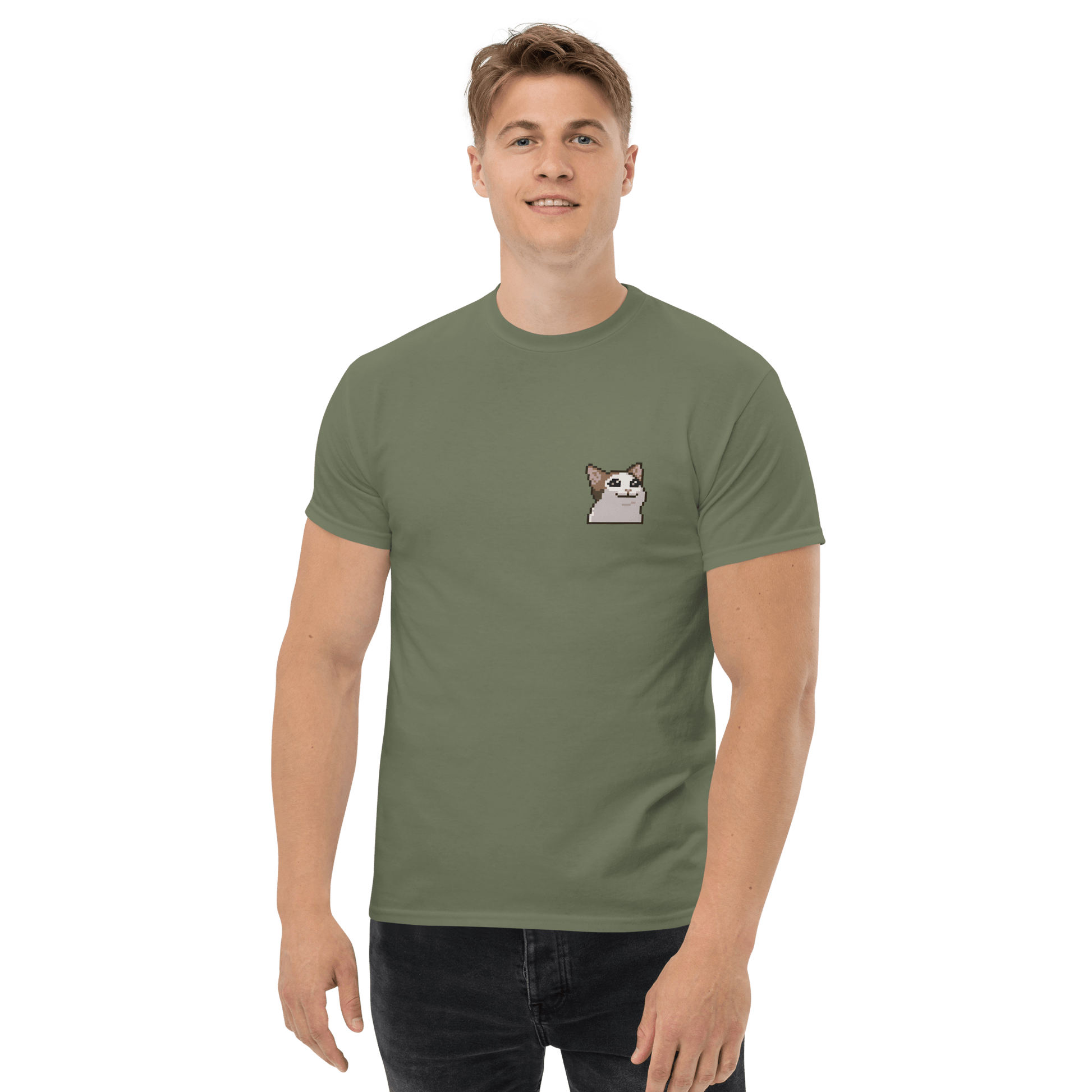 Cat Classic T-Shirt Meme - Military Green | Shirtposting