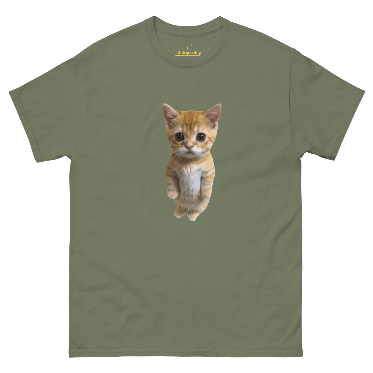 Cat Classic T-Shirt Meme - Military Green | Shirtposting