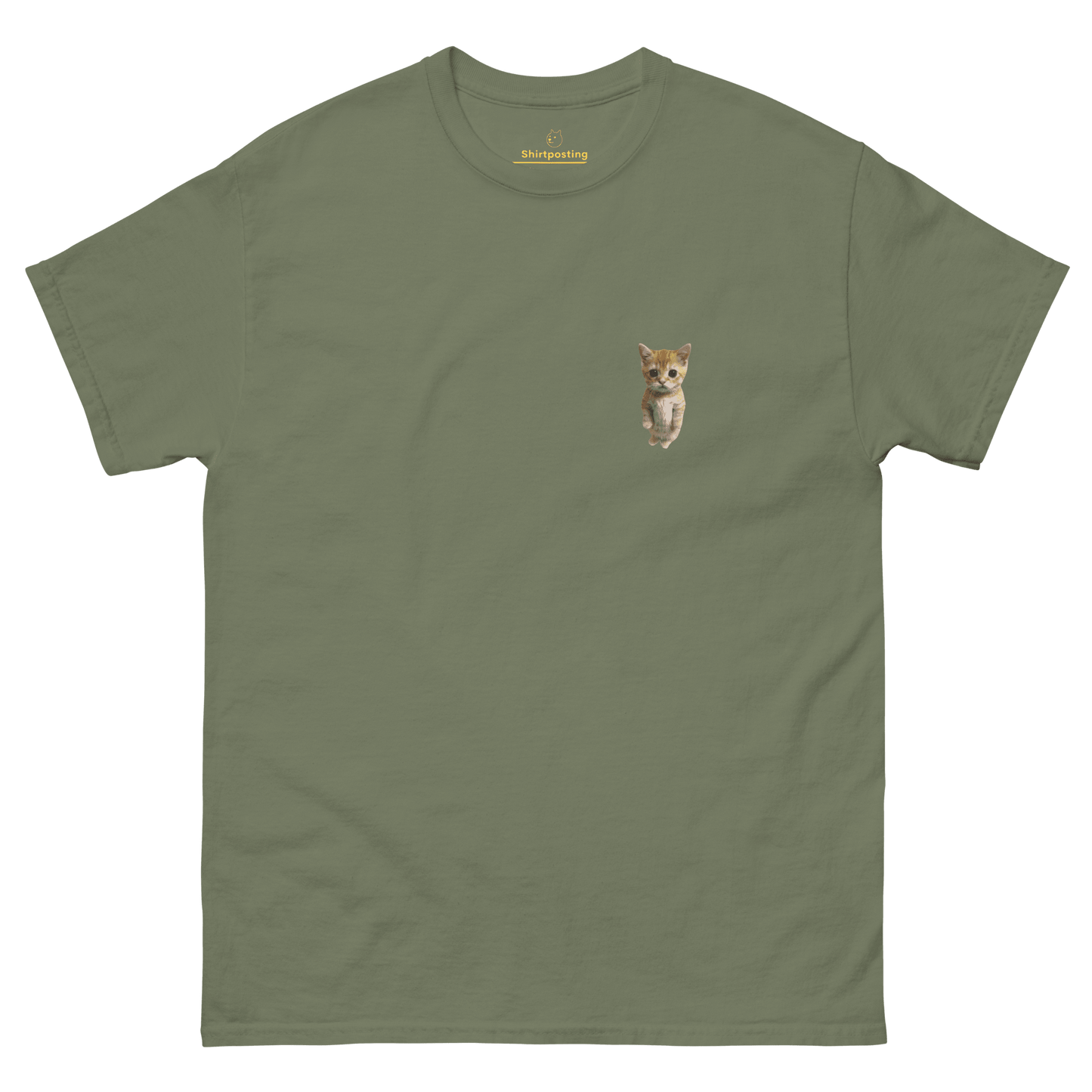 Cat Classic T-Shirt Meme - Military Green | Shirtposting