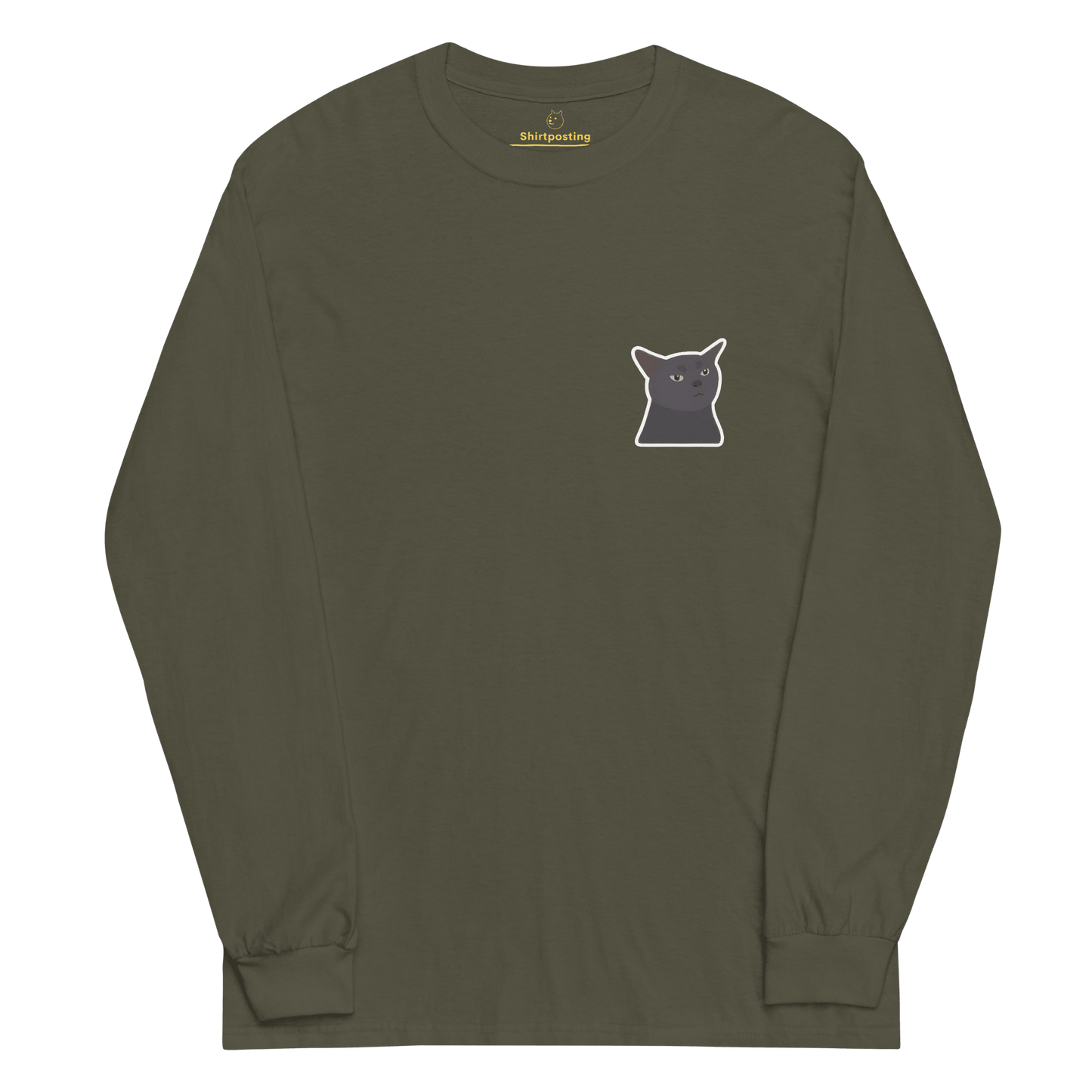 Cat Long Sleeve T-Shirt Meme - Military Green | Shirtposting