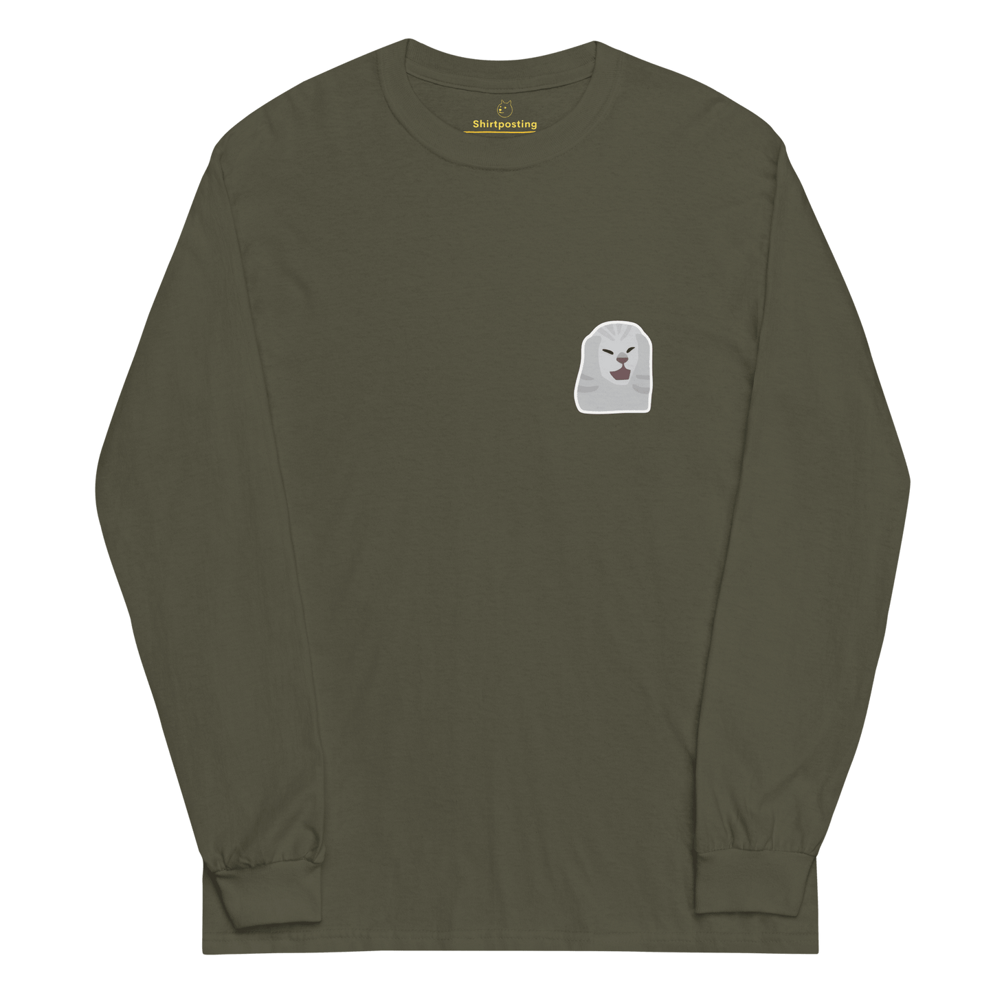 Cat Long Sleeve T-Shirt Meme - Military Green | Shirtposting