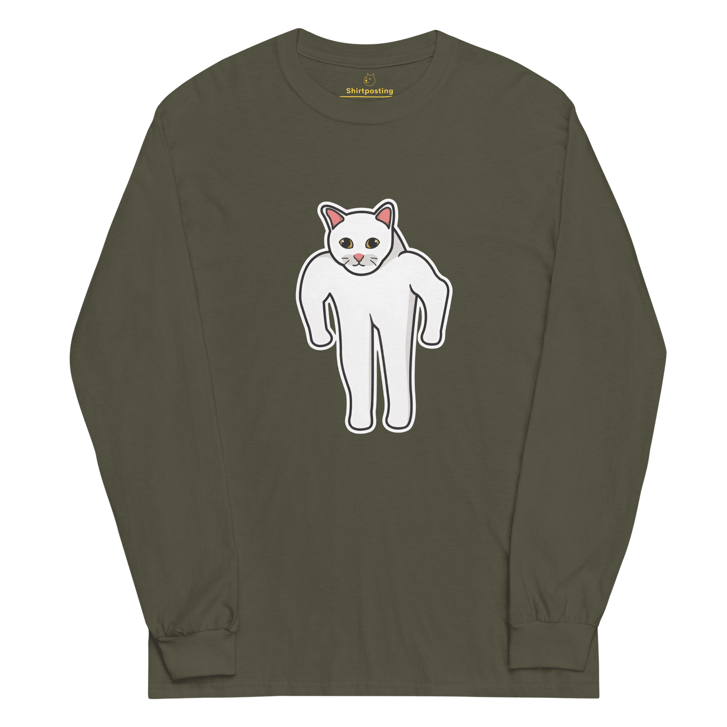 Cat Long Sleeve T-Shirt Meme - Military Green | Shirtposting