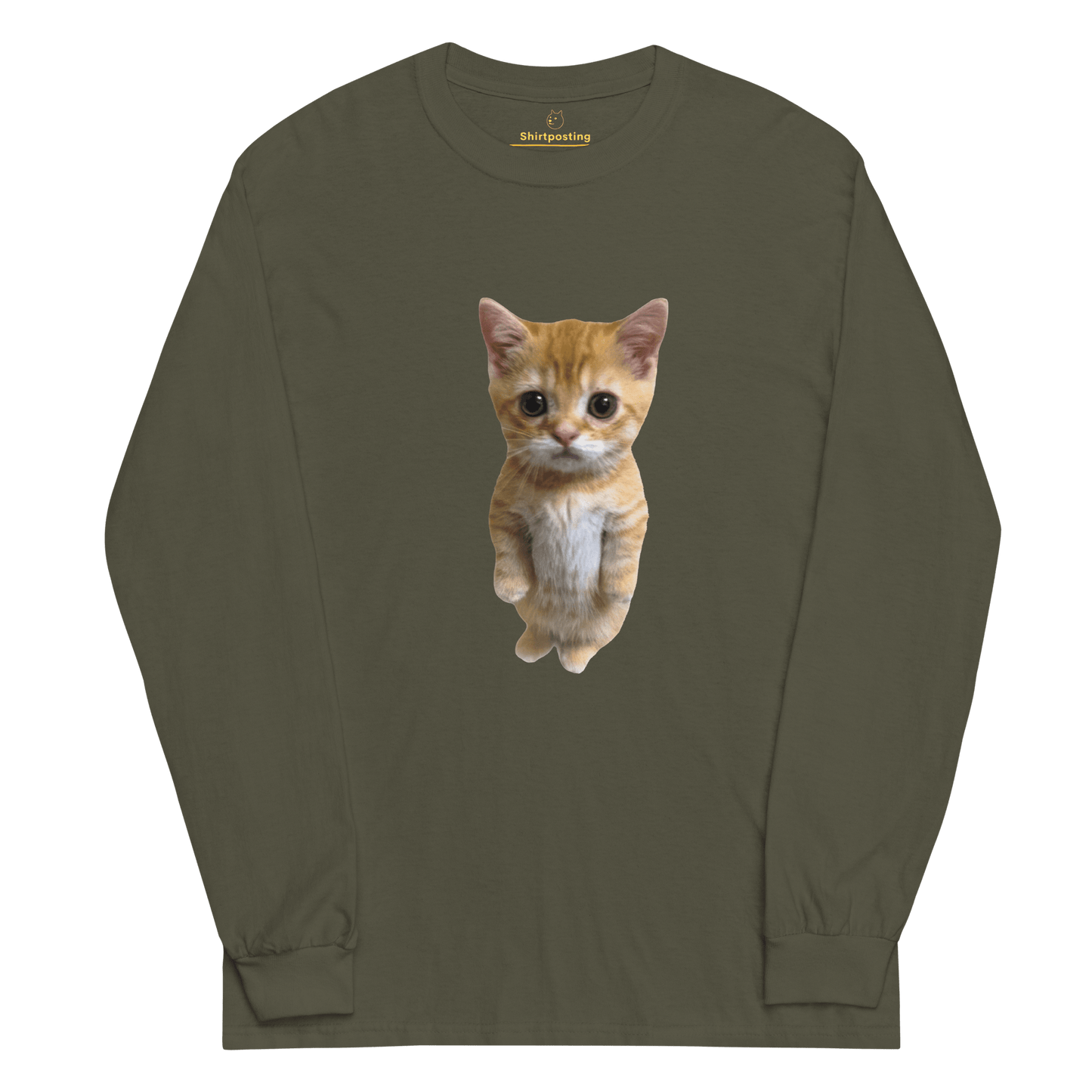 Cat Long Sleeve T-Shirt Meme - Military Green | Shirtposting
