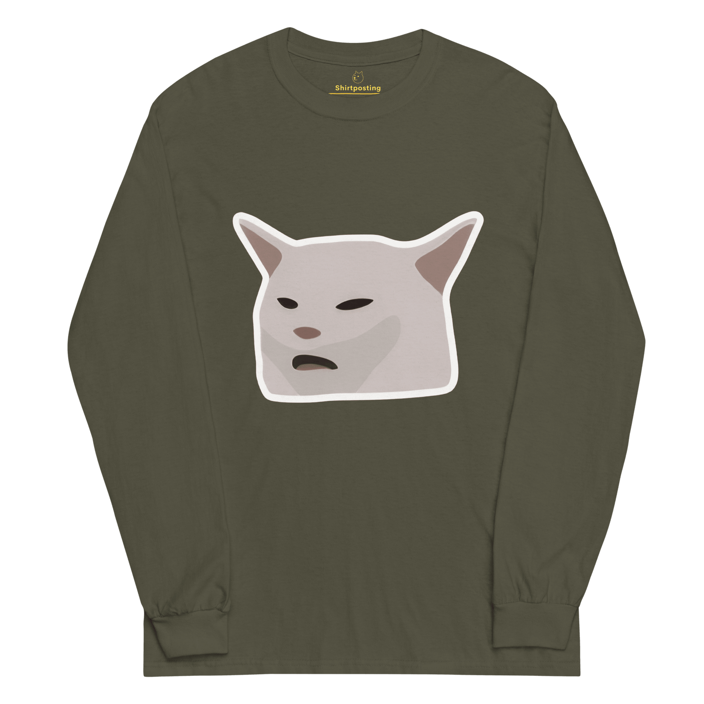 Cat Long Sleeve T-Shirt Meme - Military Green | Shirtposting
