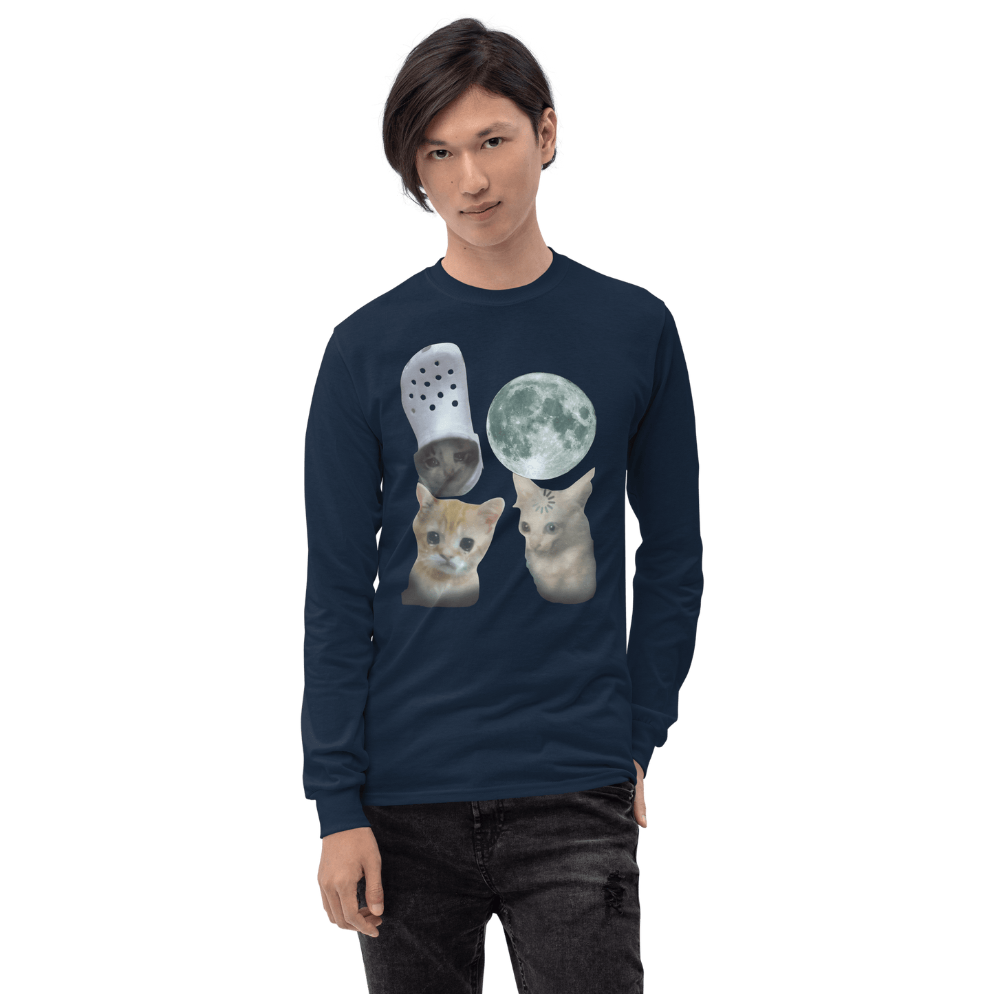 Cat Long Sleeve T-Shirt Meme - Navy | Shirtposting