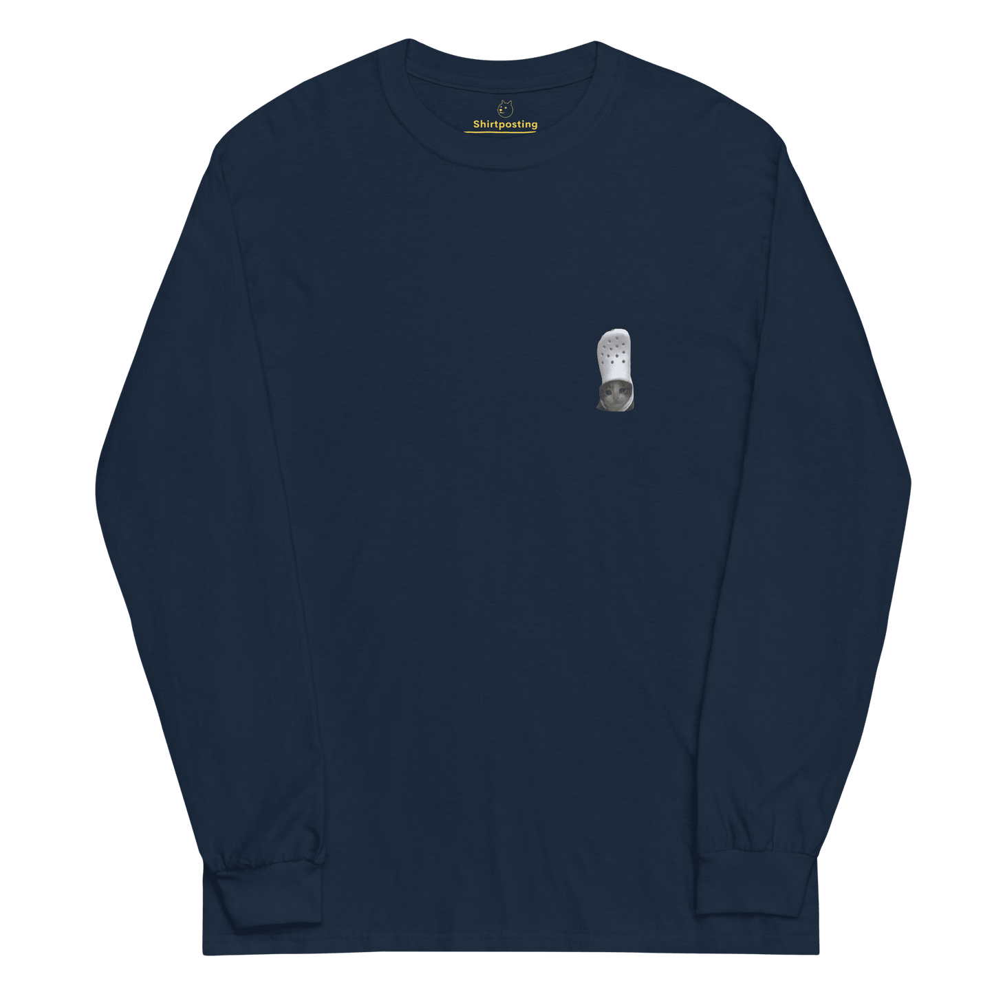 Cat Long Sleeve T-Shirt Meme - Navy | Shirtposting