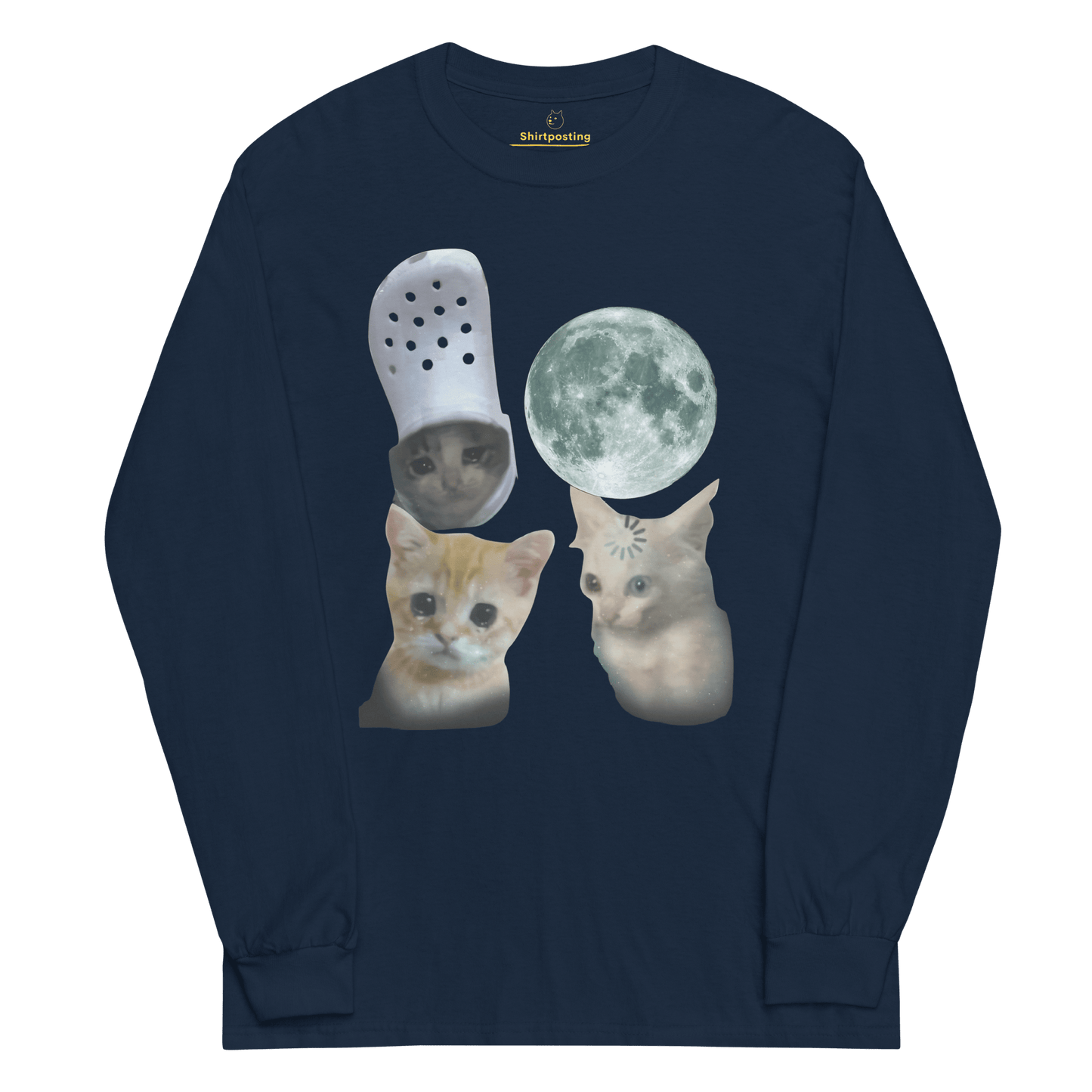 Cat Long Sleeve T-Shirt Meme - Navy | Shirtposting