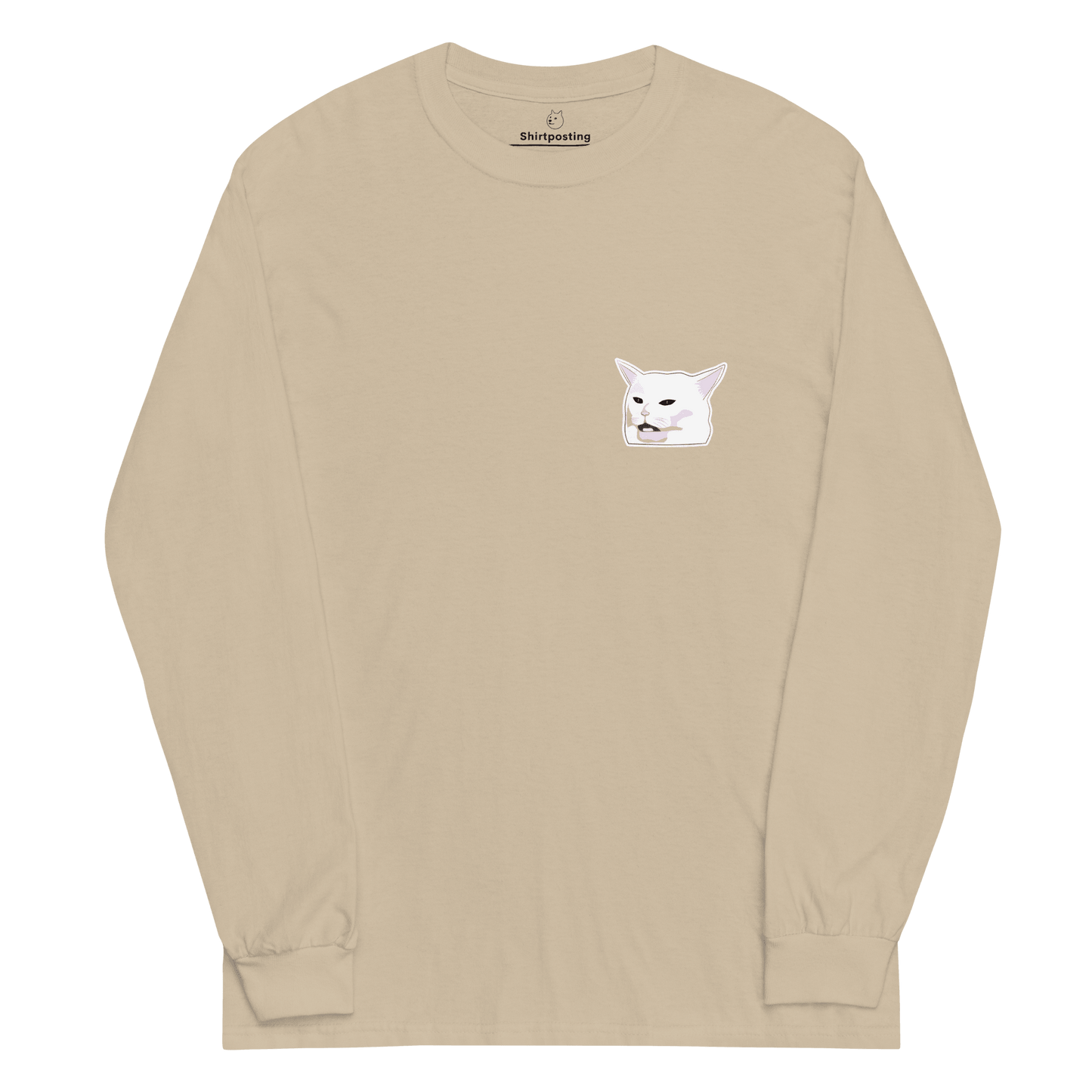 Cat Long Sleeve T-Shirt Meme - Sand | Shirtposting