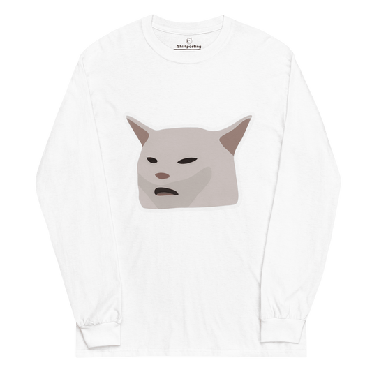 Cat Long Sleeve T-Shirt Meme - White | Shirtposting
