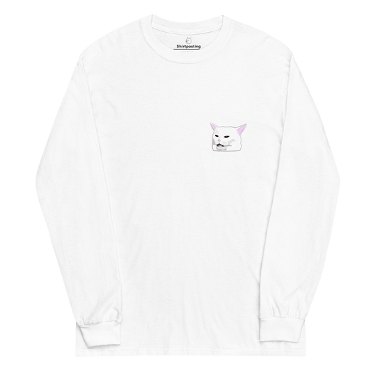 Cat Long Sleeve T-Shirt Meme - White | Shirtposting