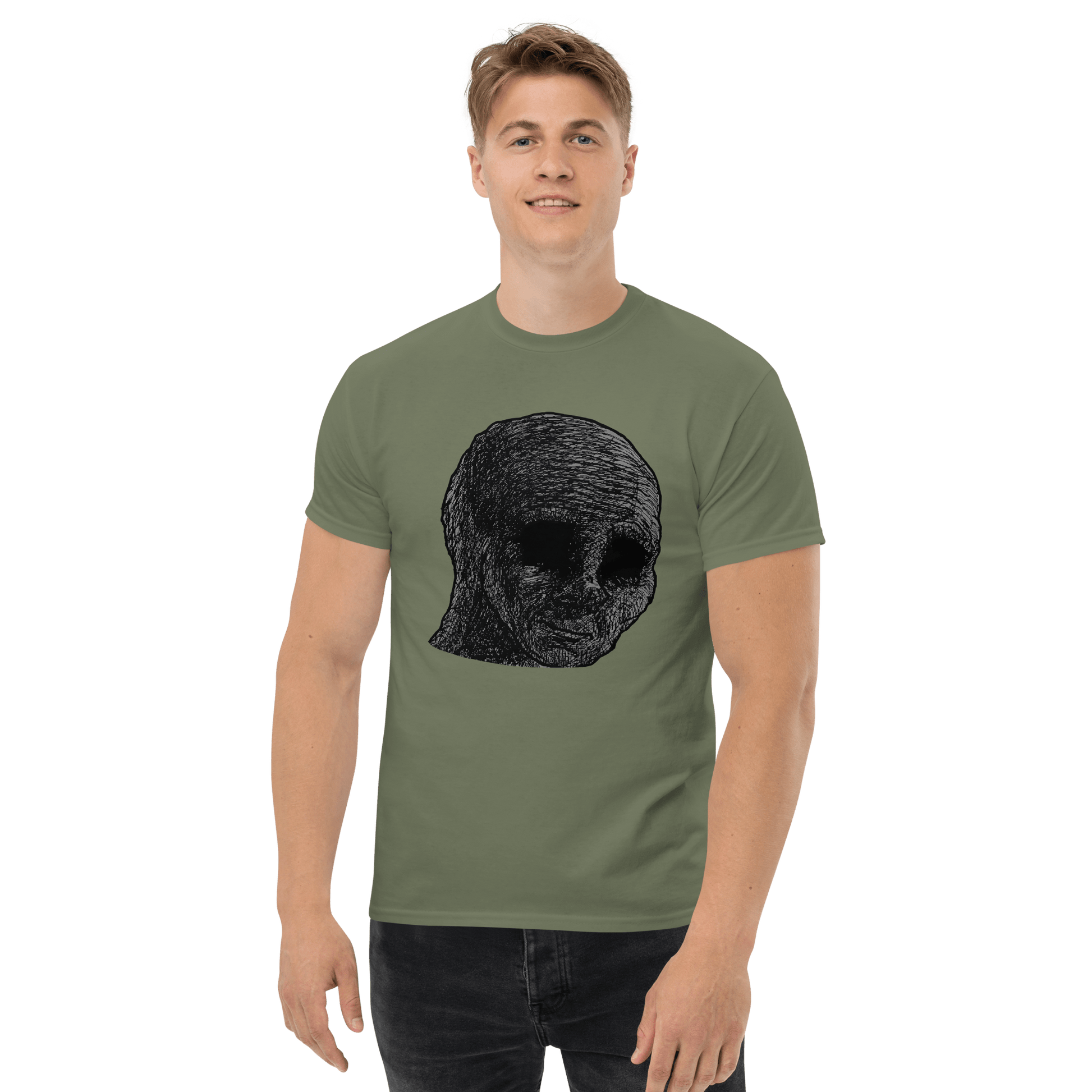 Cursed Wojak Classic T-Shirt Meme - Military Green | Shirtposting