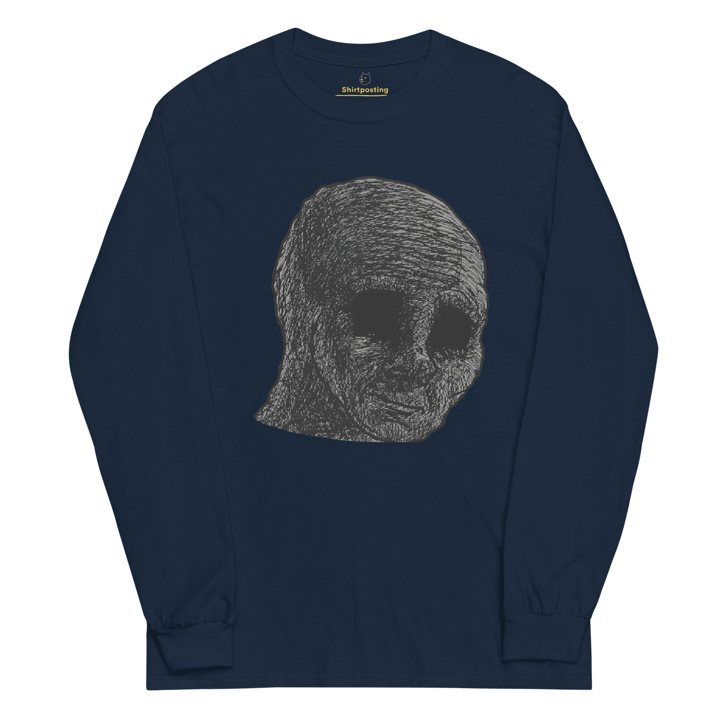 Cursed Wojak Long Sleeve T-Shirt Meme - Navy | Shirtposting