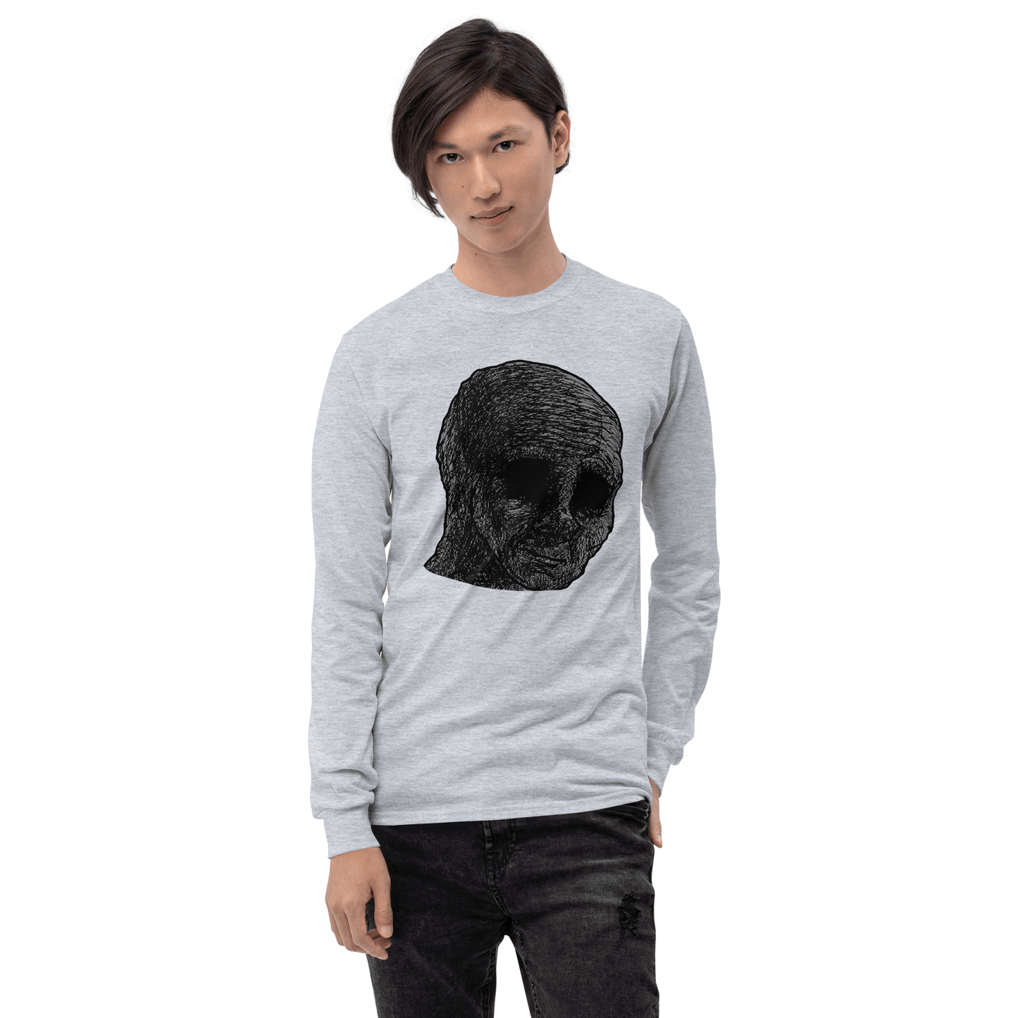 Cursed Wojak Long Sleeve T-Shirt Meme - Sport Grey | Shirtposting