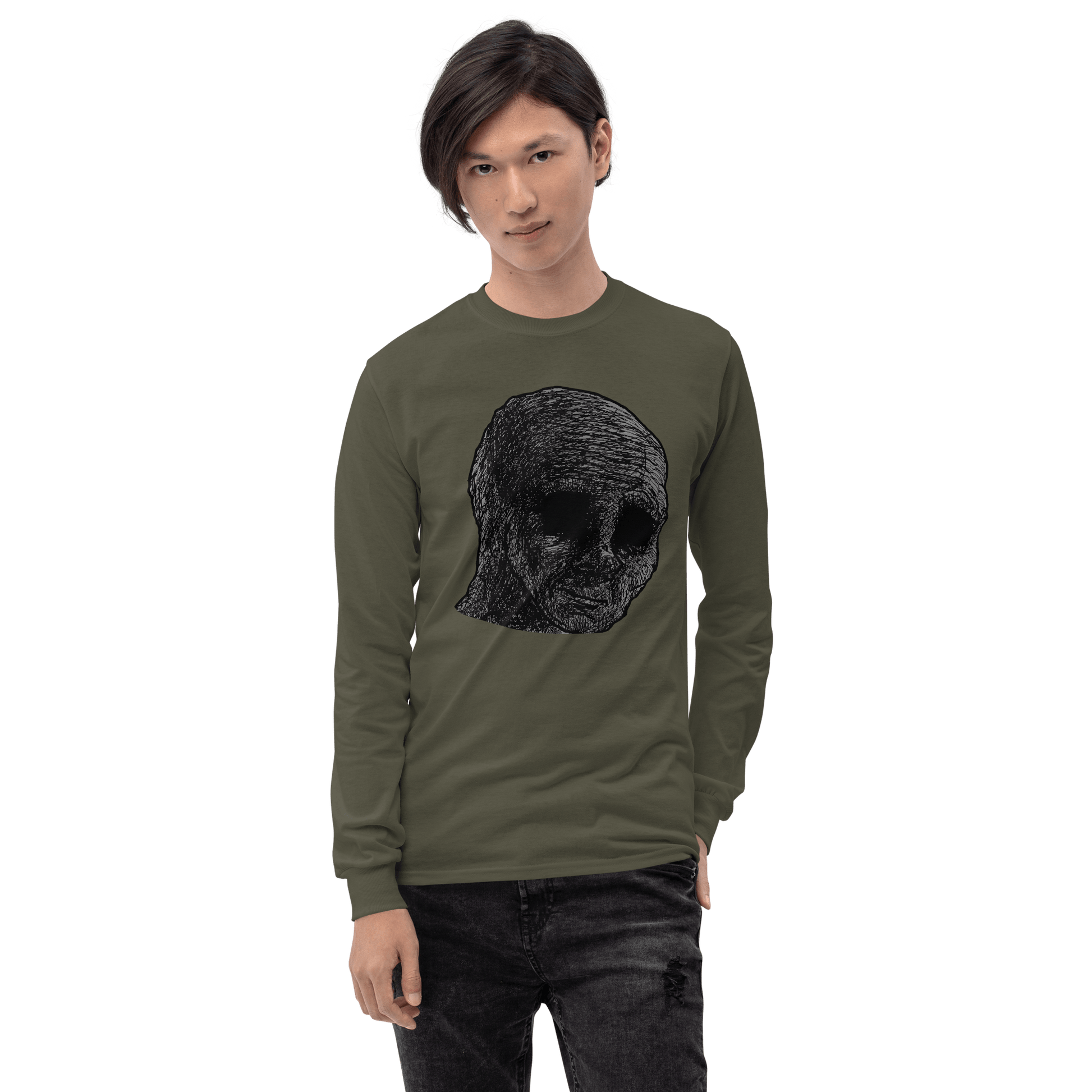 Cursed Wojak Long Sleeve T-Shirt Meme - Sport Grey | Shirtposting