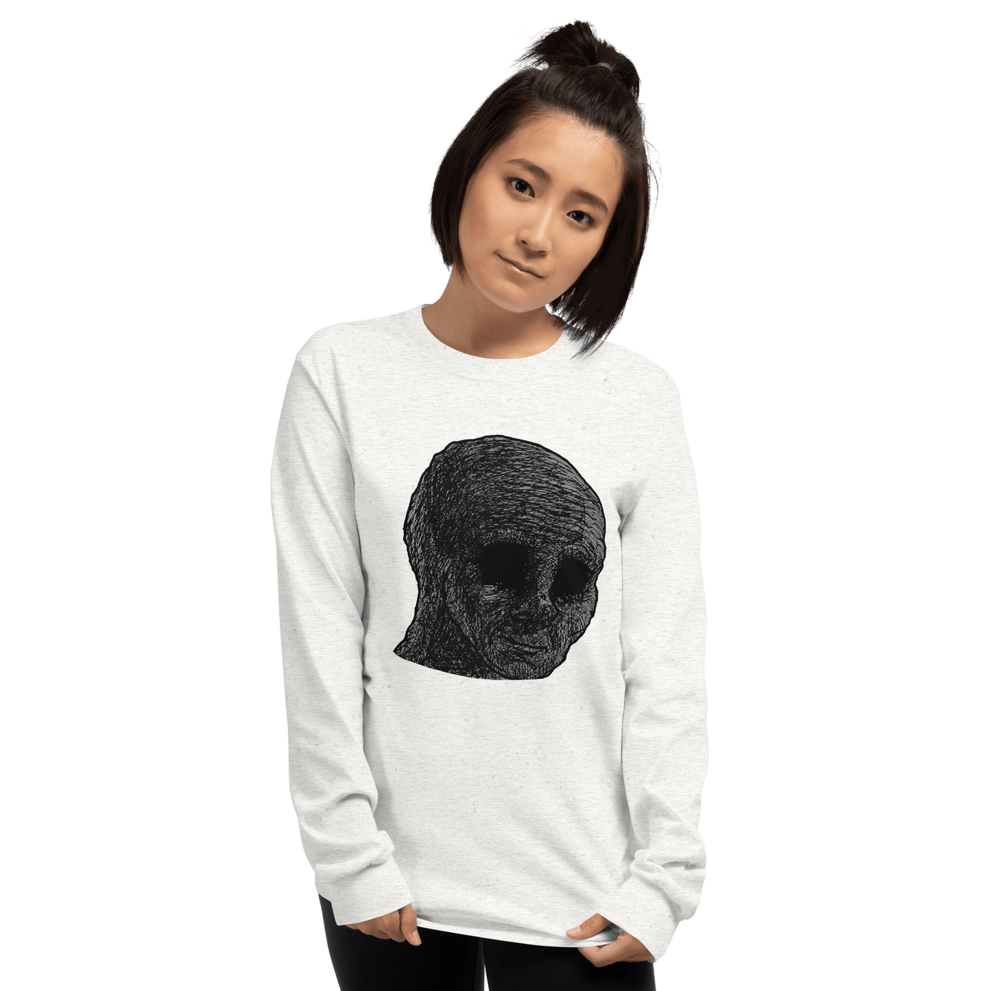 Cursed Wojak Long Sleeve T-Shirt Meme - Sport Grey | Shirtposting