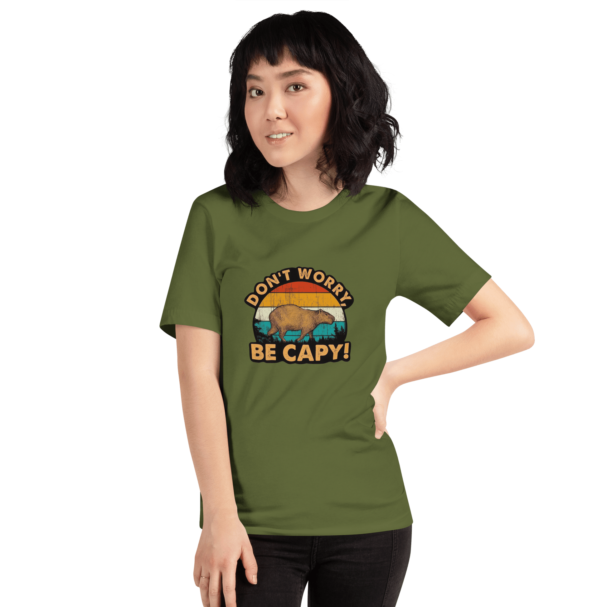Don't Worry Be Capy Classic T-Shirt Meme - Military Green | Shirtposting