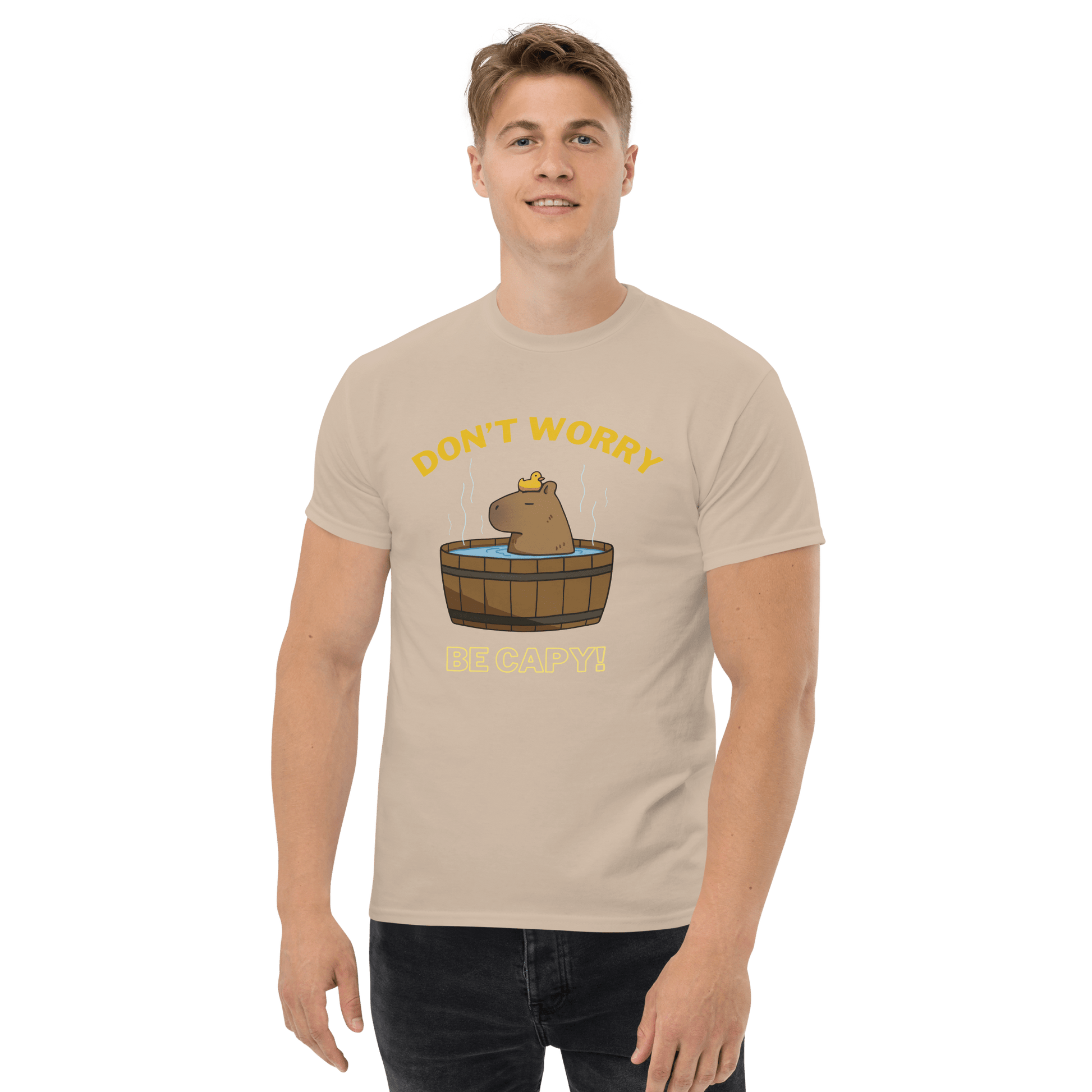 Don't Worry Be Capy Classic T-Shirt Meme - Military Green | Shirtposting