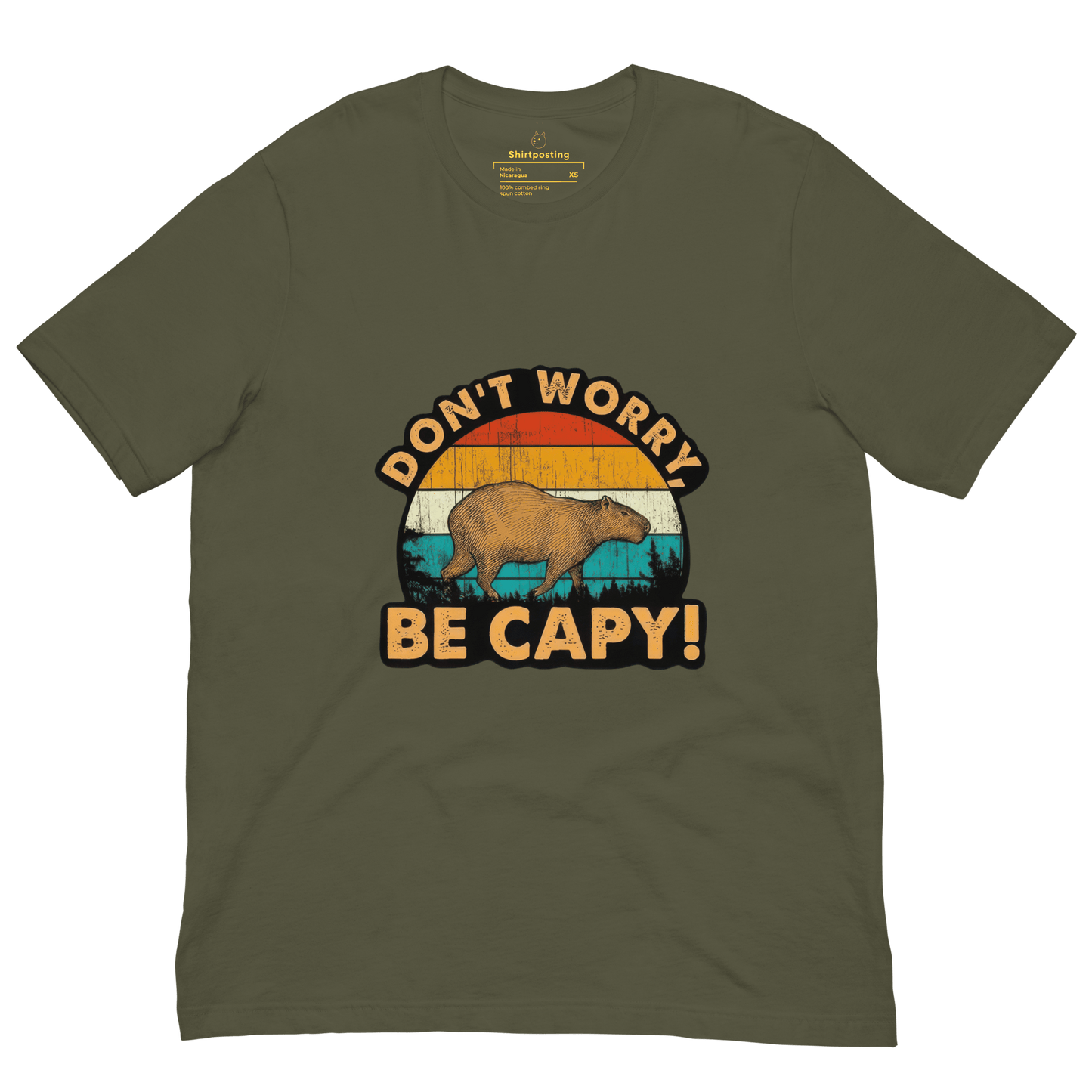 Don't Worry Be Capy Classic T-Shirt Meme - Military Green | Shirtposting