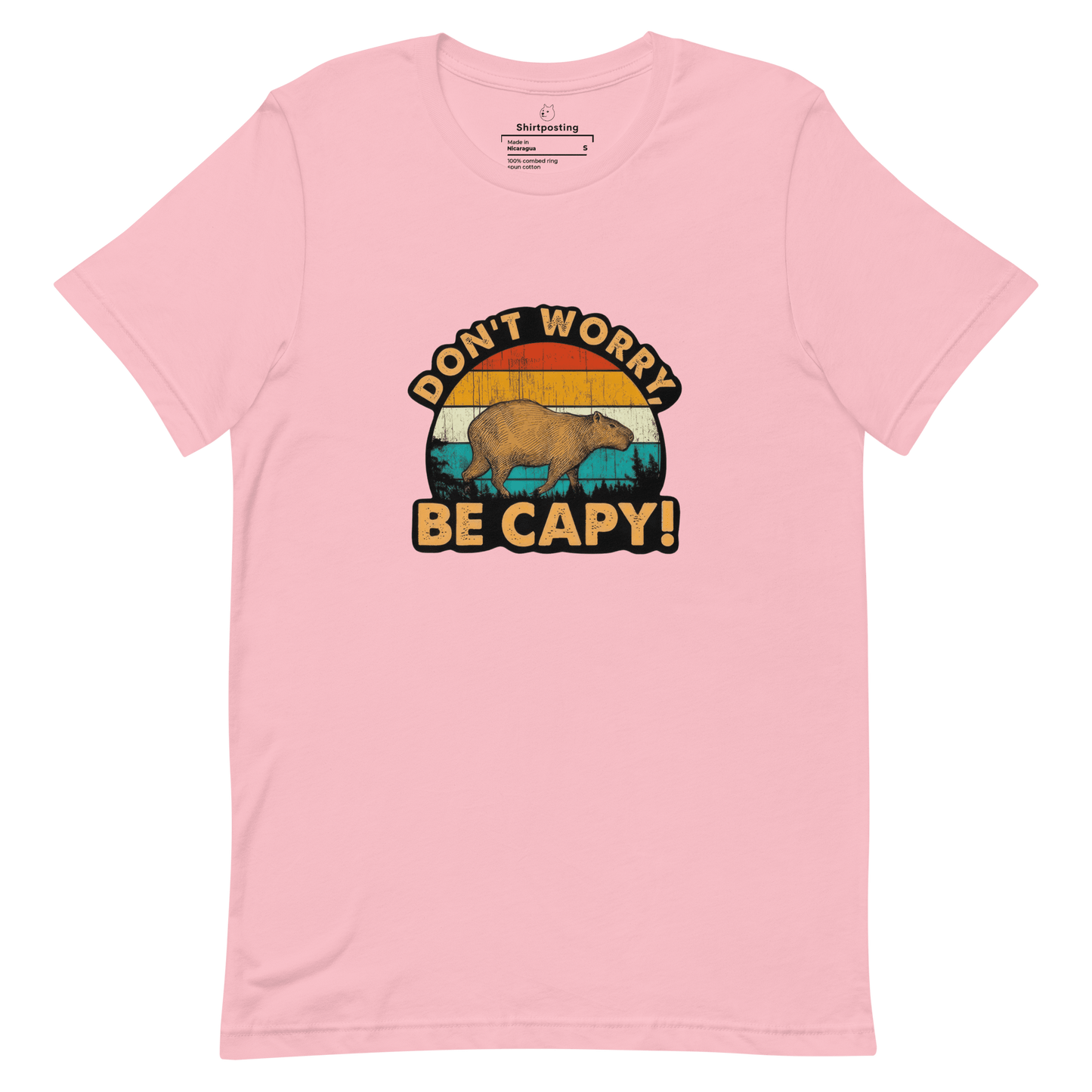 Don't Worry Be Capy Classic T-Shirt Meme - Pink | Shirtposting