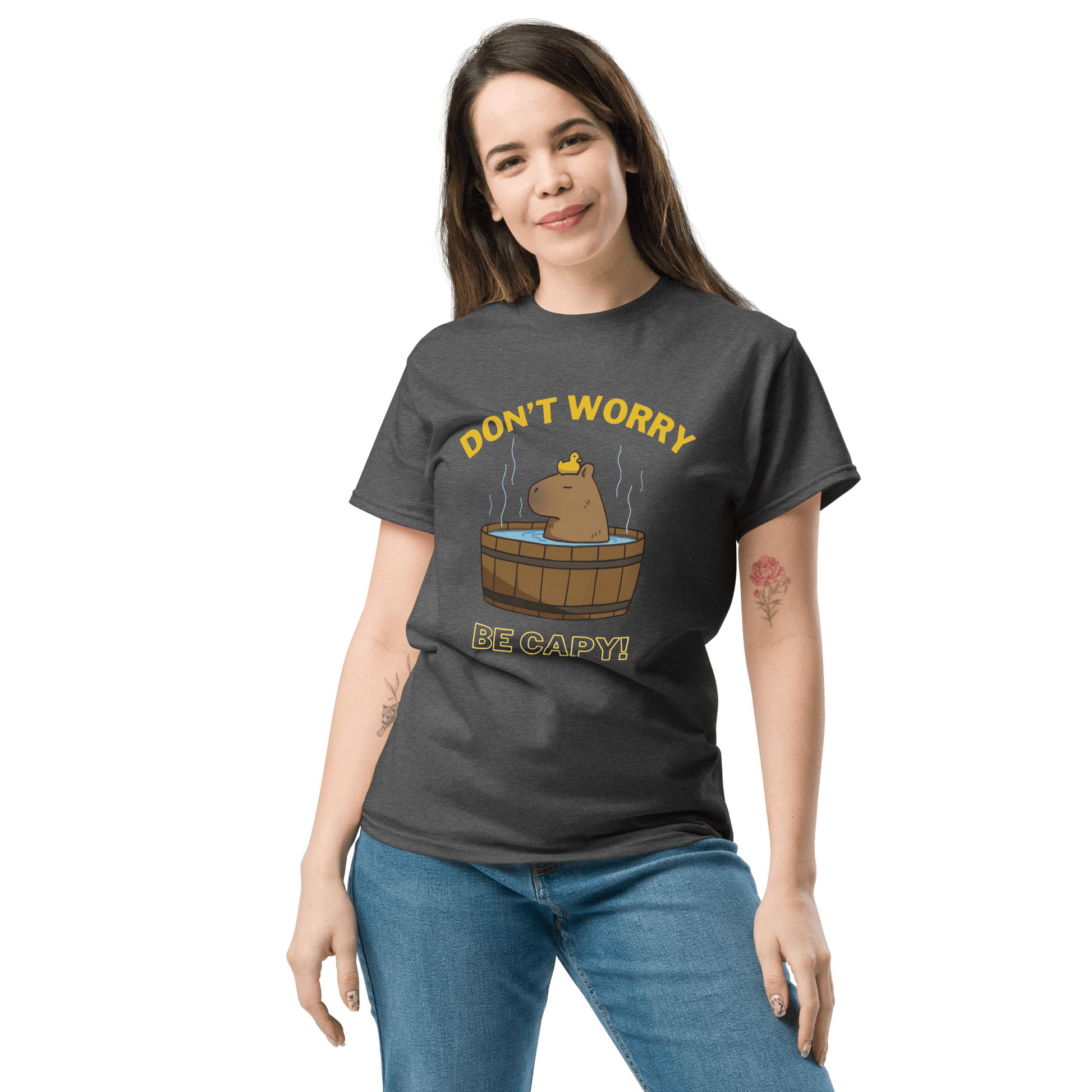 Don't Worry Be Capy Classic T-Shirt Meme - Royal | Shirtposting