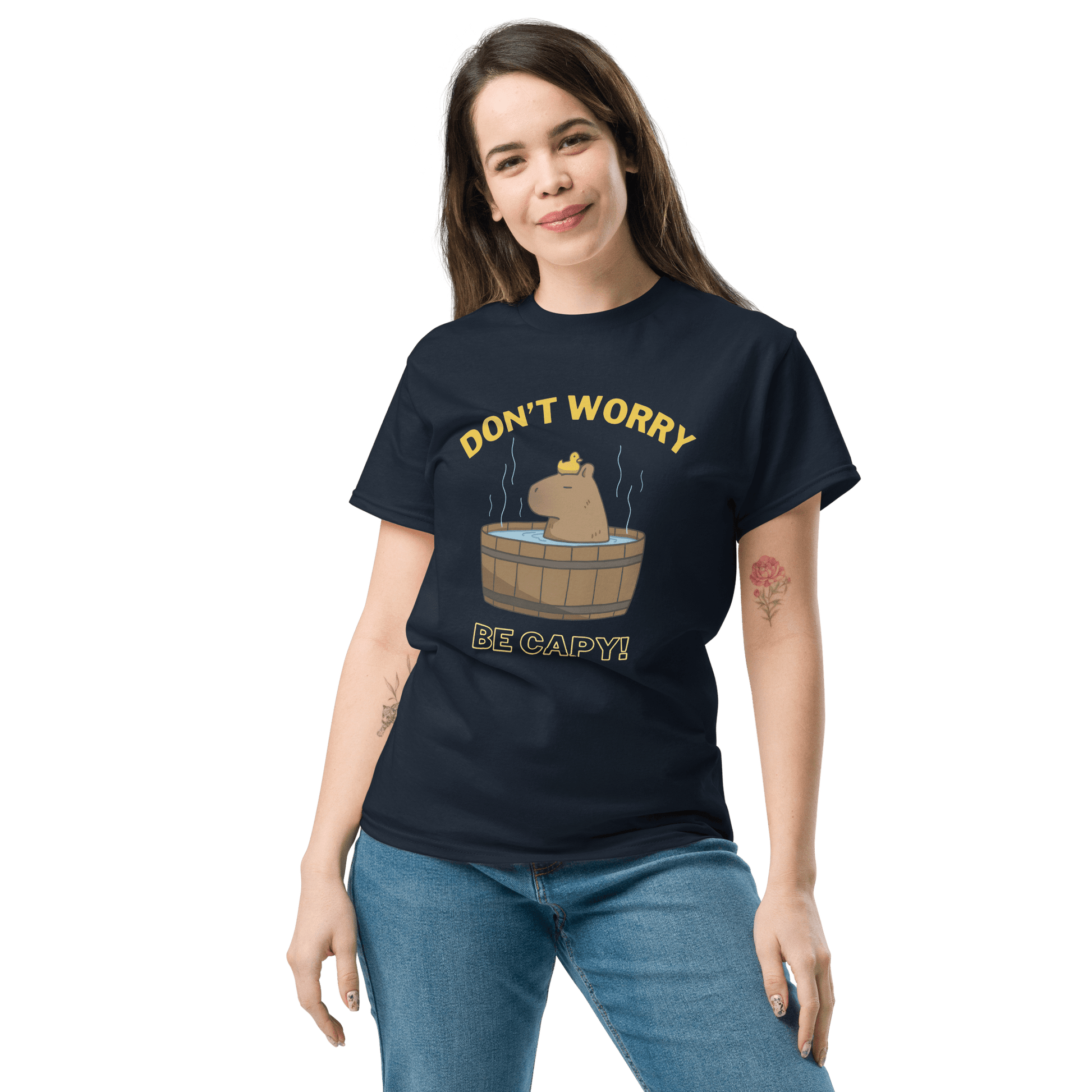 Don't Worry Be Capy Classic T-Shirt Meme - Royal | Shirtposting