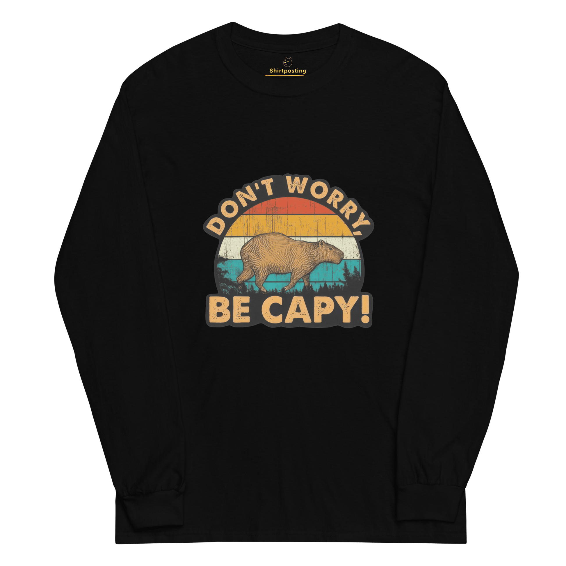 Don't Worry Be Capy Long Sleeve T-Shirt Meme - Black | Shirtposting