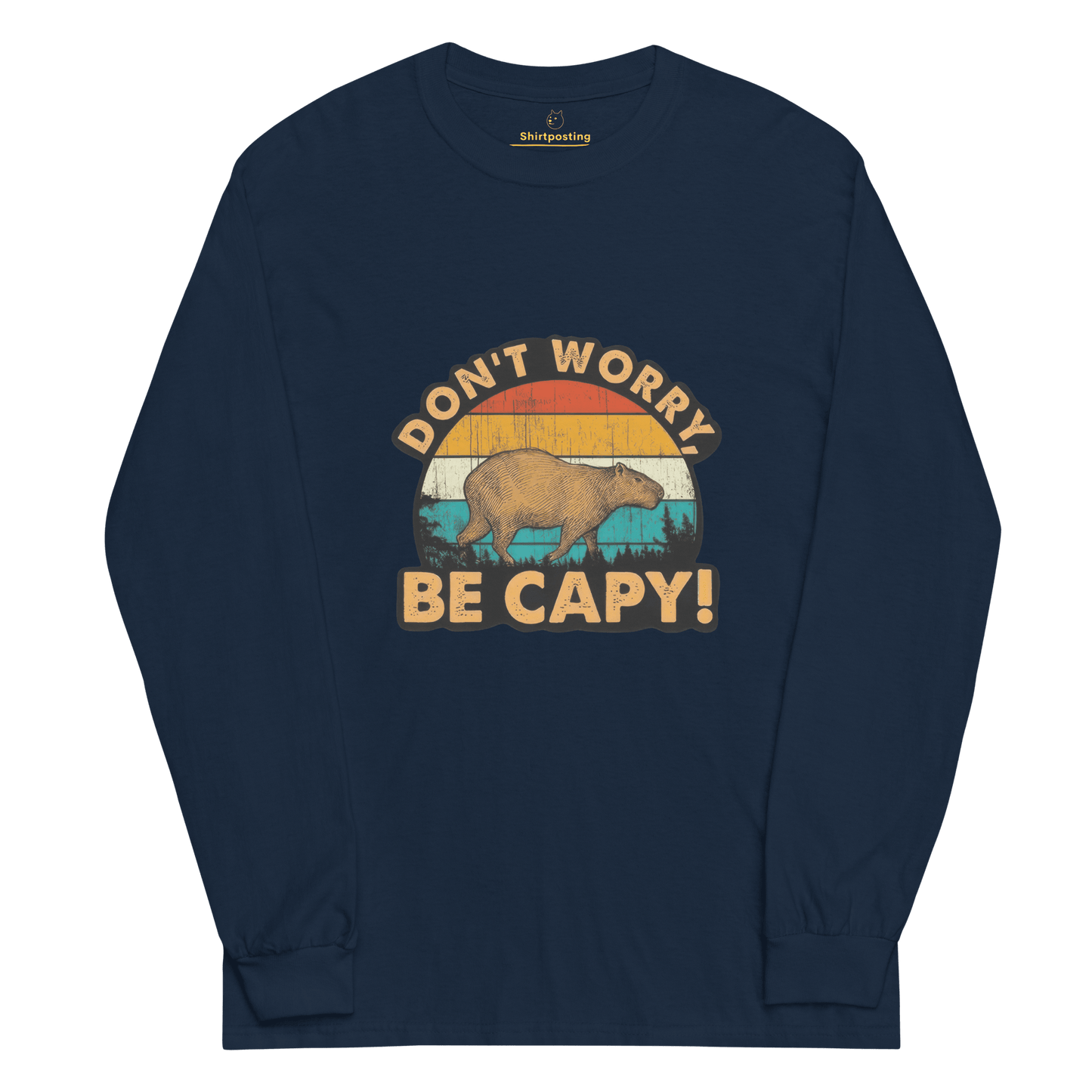 Don't Worry Be Capy Long Sleeve T-Shirt Meme - Navy | Shirtposting